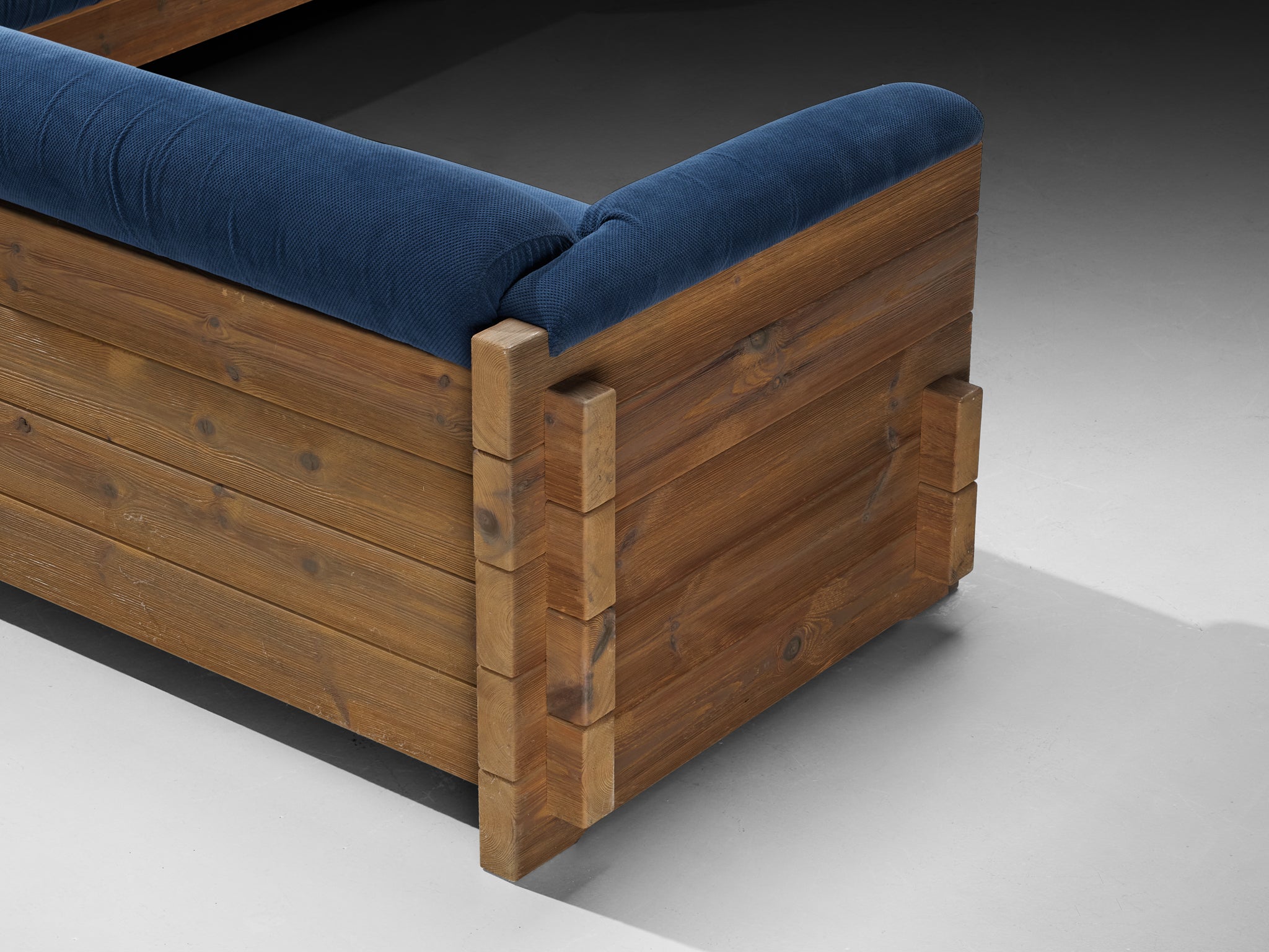 Hans Jørgen Frydendal for Modul Bygge System Corner Sofa in Solid Pine and Blue Upholstery Seating Morentz