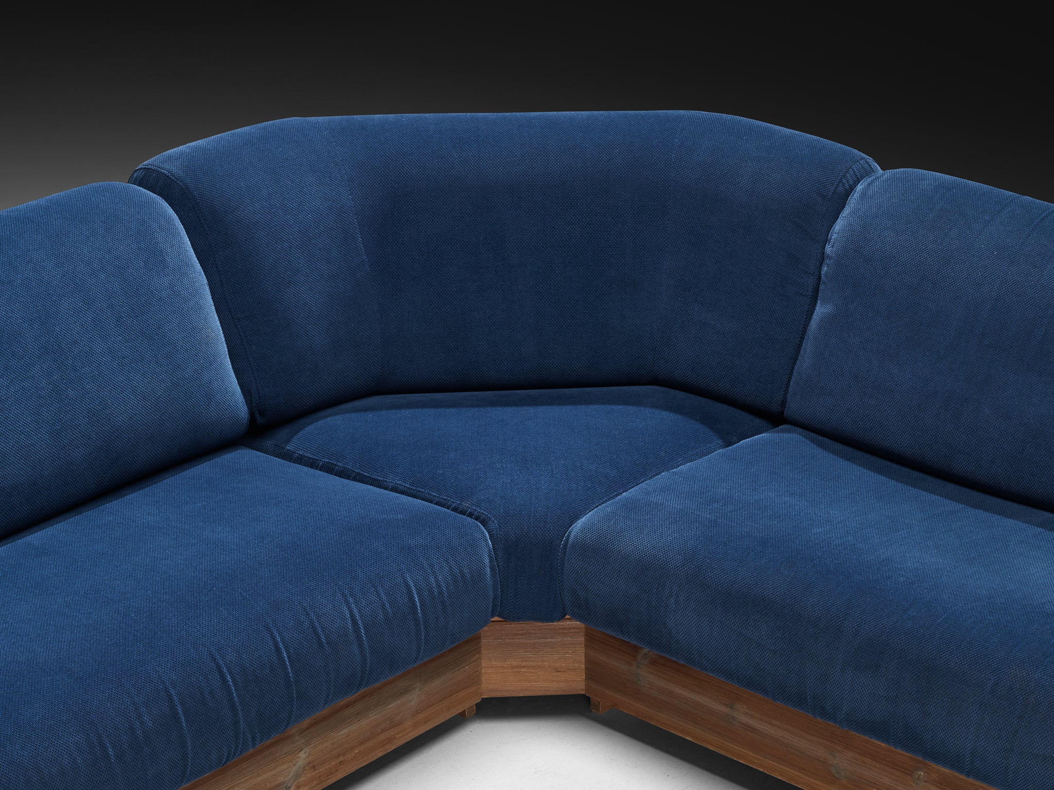 Hans Jørgen Frydendal for Modul Bygge System Corner Sofa in Solid Pine and Blue Upholstery Seating Morentz