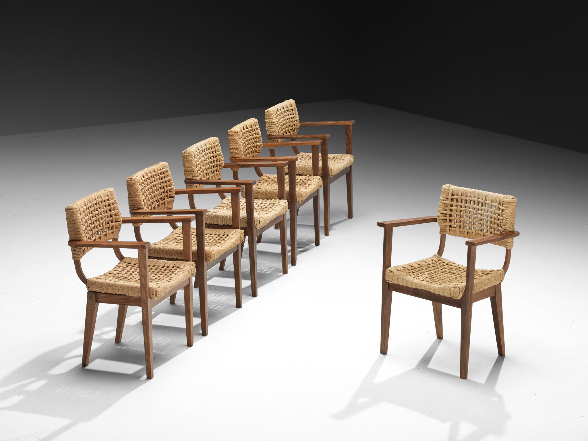 Adrien Audoux & Frida Minnet for Vibo Set of Six Armchairs in Wicker Straw Seating Morentz
