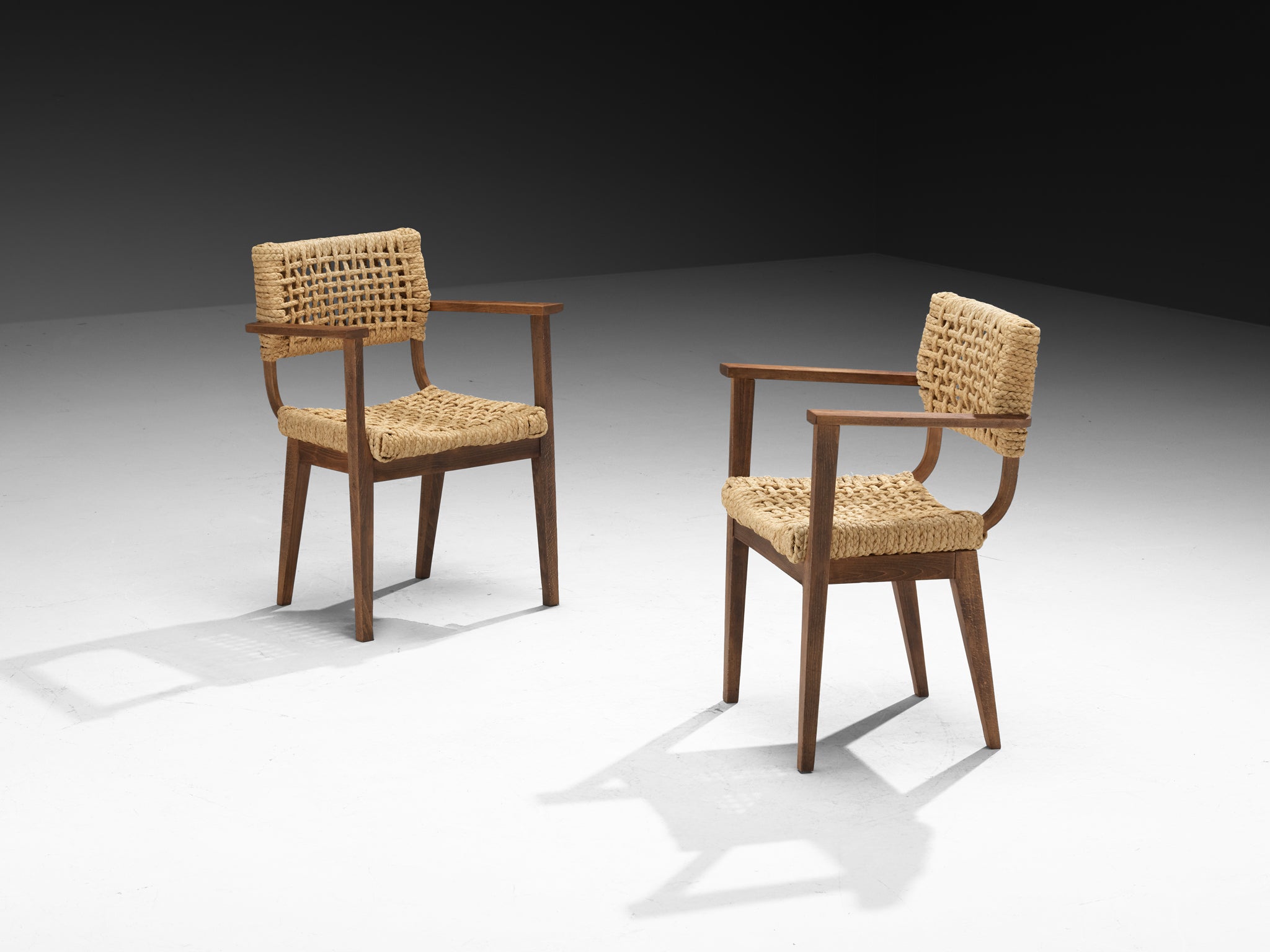 Adrien Audoux and Frida Minet for Vibo Set of Four Armchairs in Wicker Straw Seating Morentz