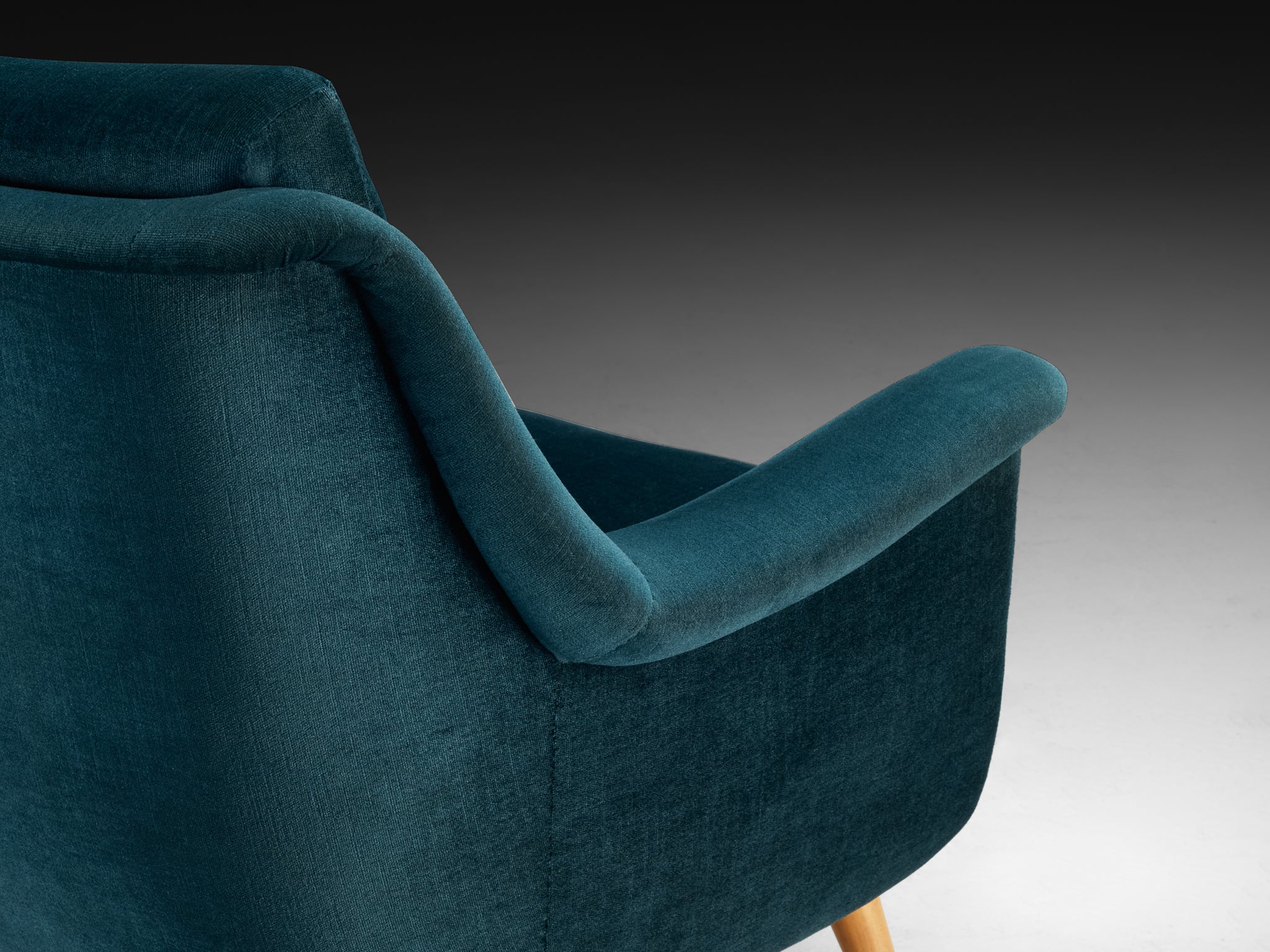 Mid-Century Modern Pair of Sculptural Lounge Chairs in Teal Velvet Seating Morentz