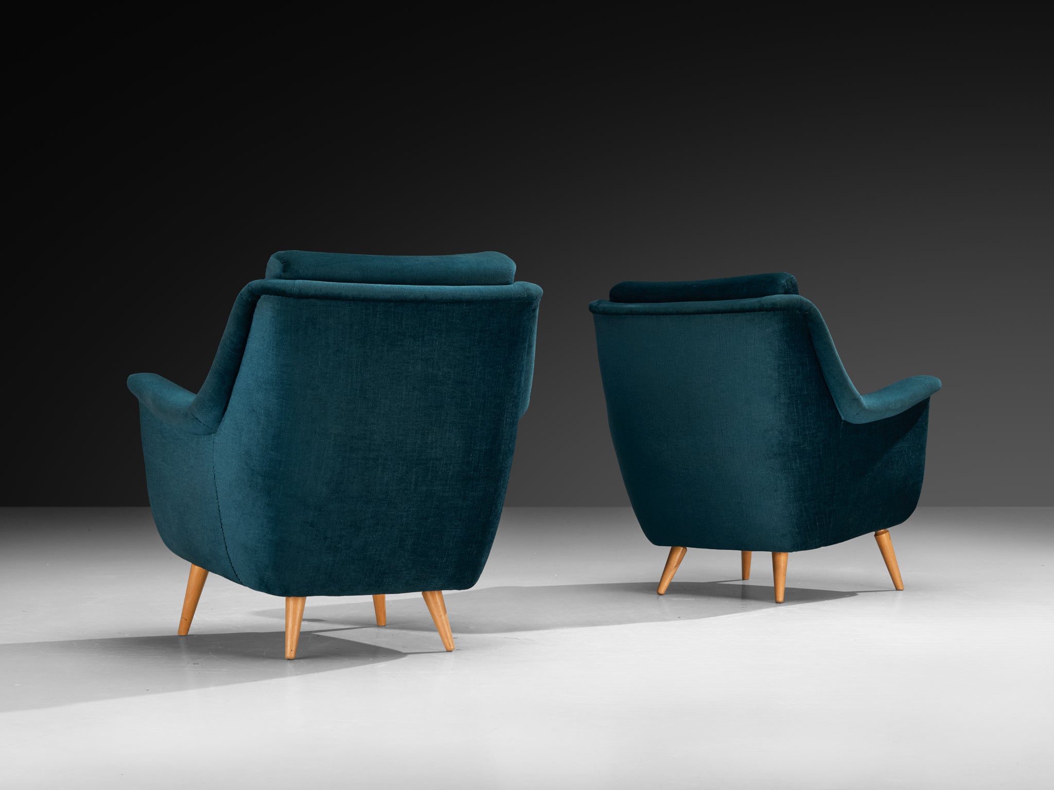 Mid-Century Modern Pair of Sculptural Lounge Chairs in Teal Velvet Seating Morentz