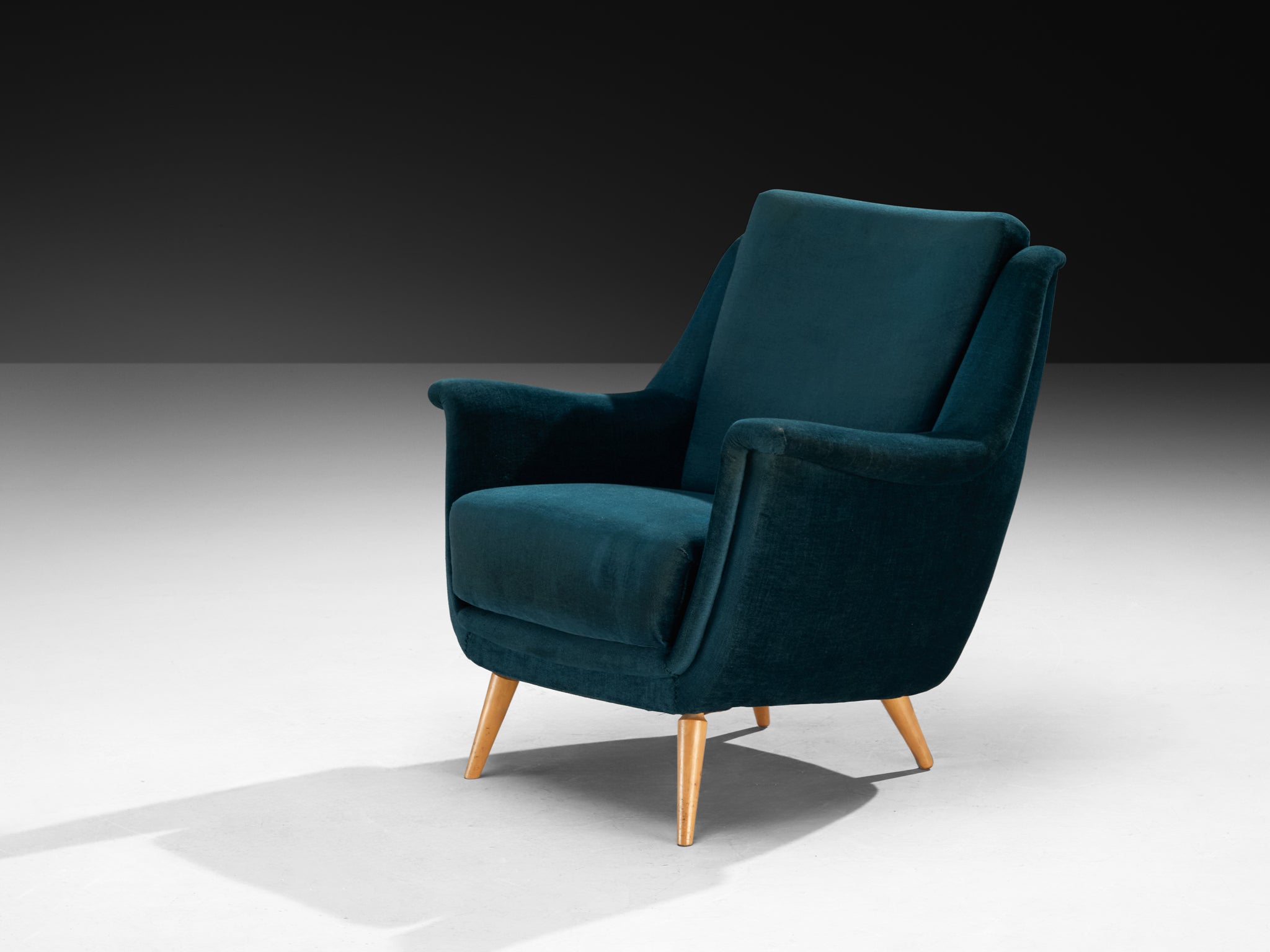 Mid-Century Modern Pair of Sculptural Lounge Chairs in Teal Velvet Seating Morentz