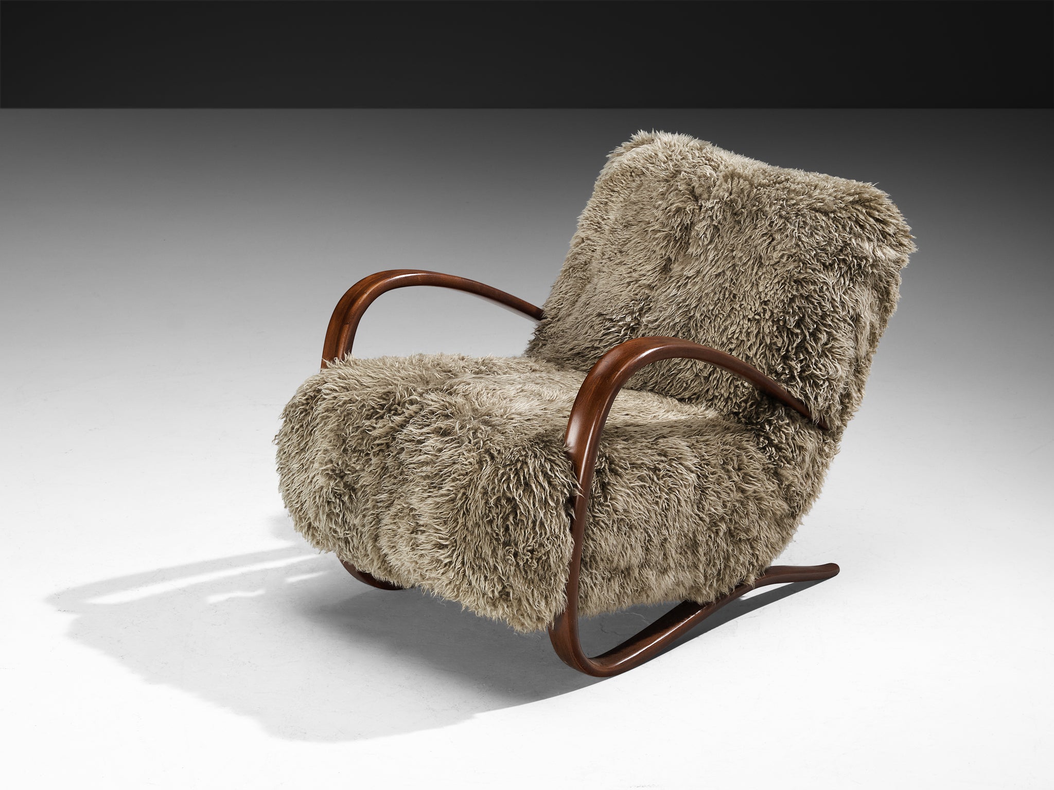 Jindřich Halabala Lounge Chair in Grey Lambswool Seating Morentz