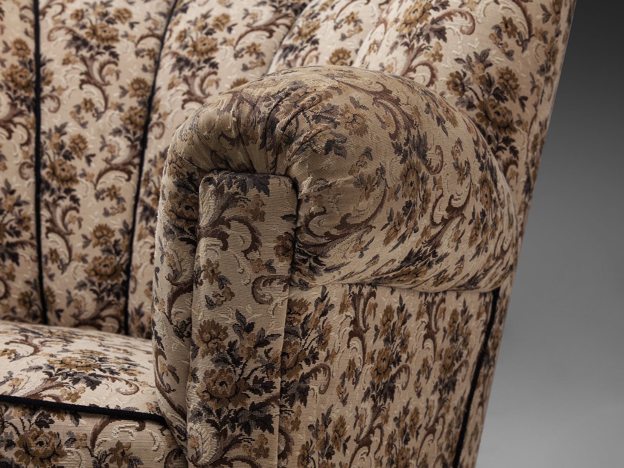 Art Deco Lounge Chair in Floral Fabric and Wood