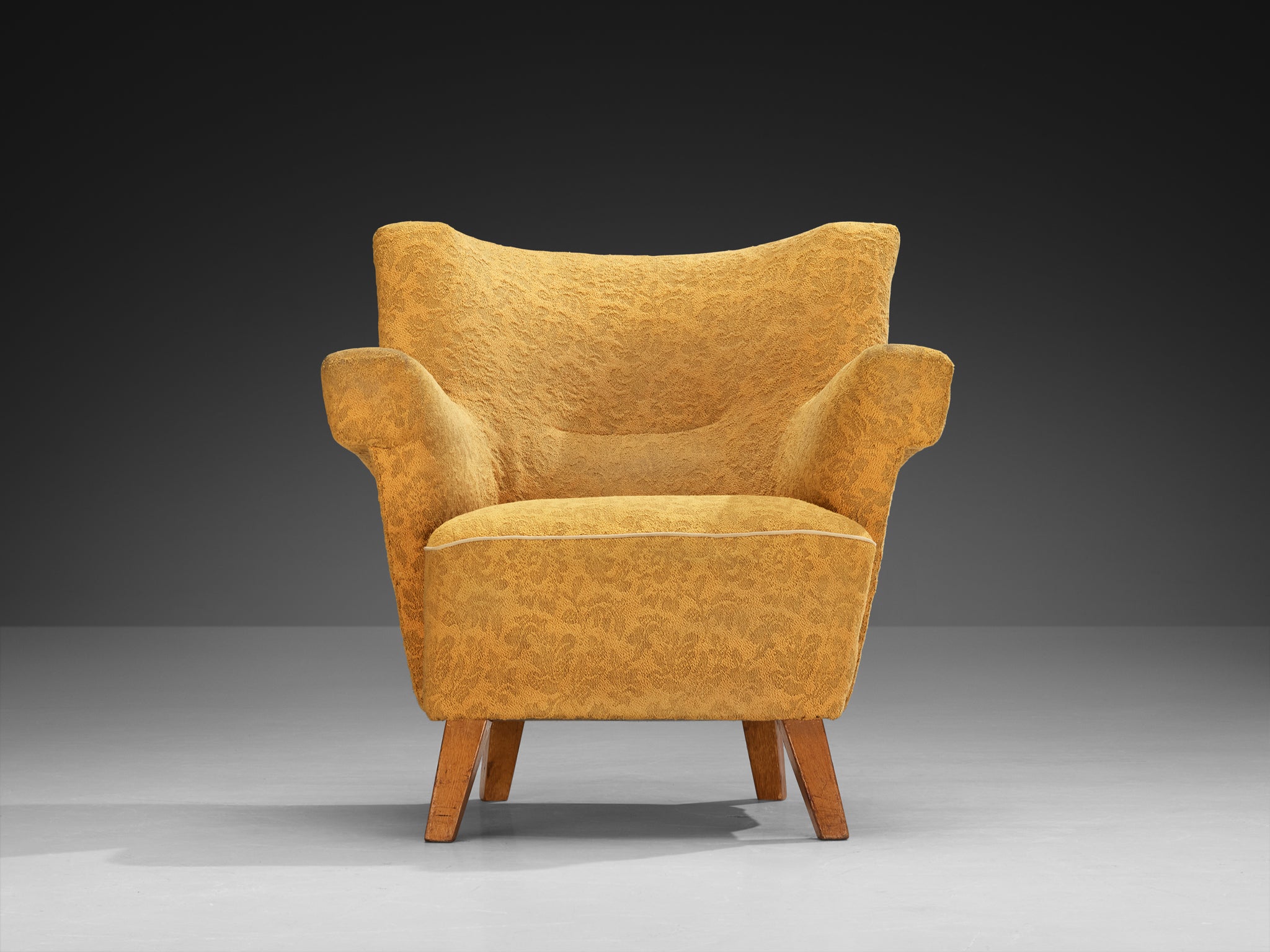 Mid-Century Lounge Chair in Yellow Fabric and Beech Seating Morentz