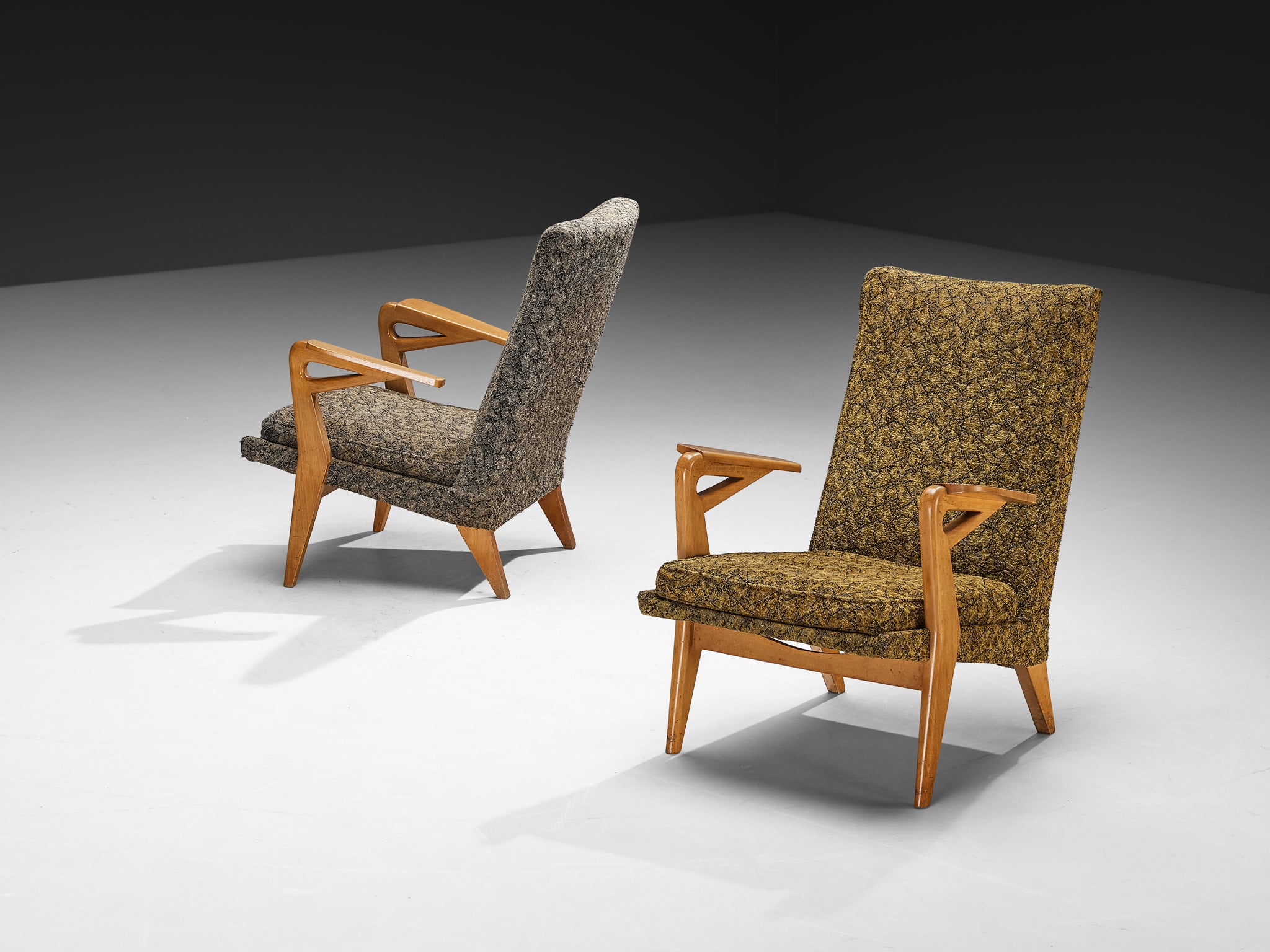 Mid-Century Lounge Chairs with Sculptural Wooden Frames Seating Morentz