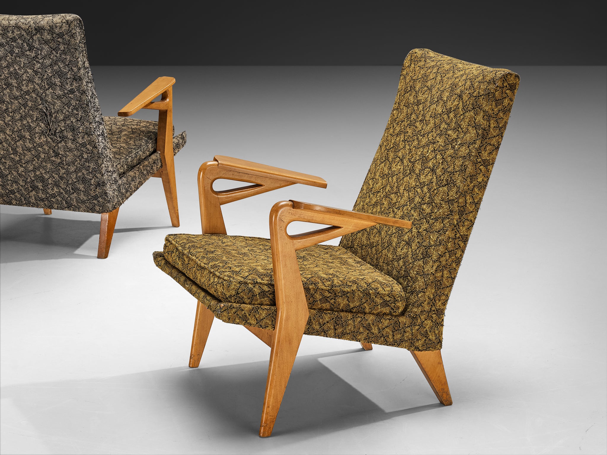 Mid-Century Lounge Chairs with Sculptural Wooden Frames Seating Morentz