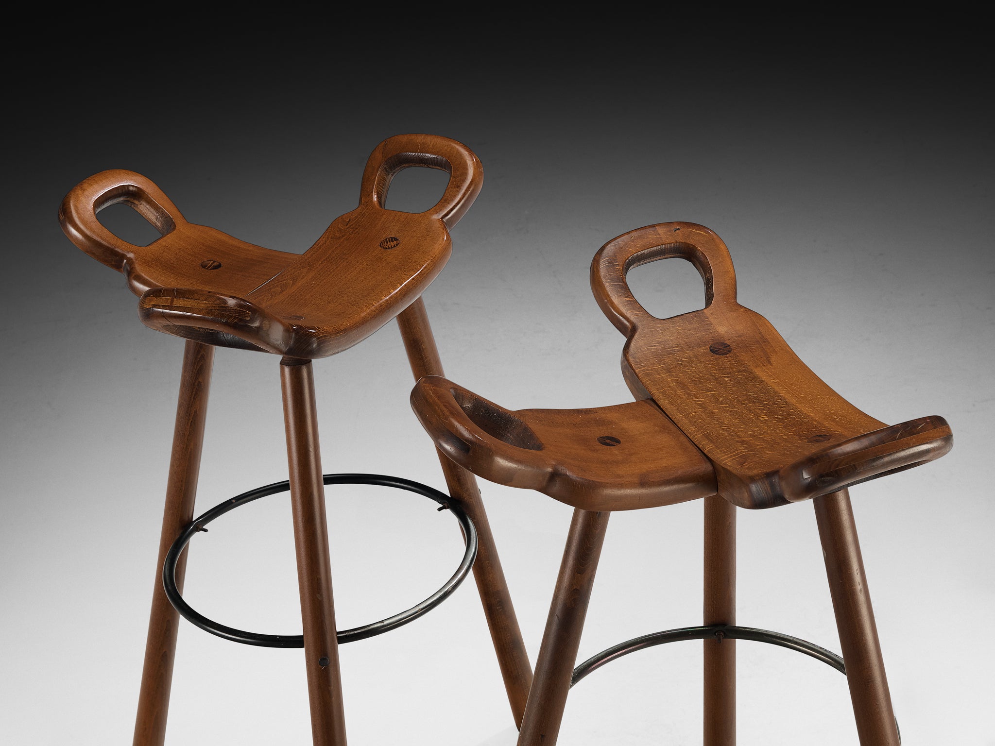 Brutalist Bar Stools in Dark Wood Seating Morentz