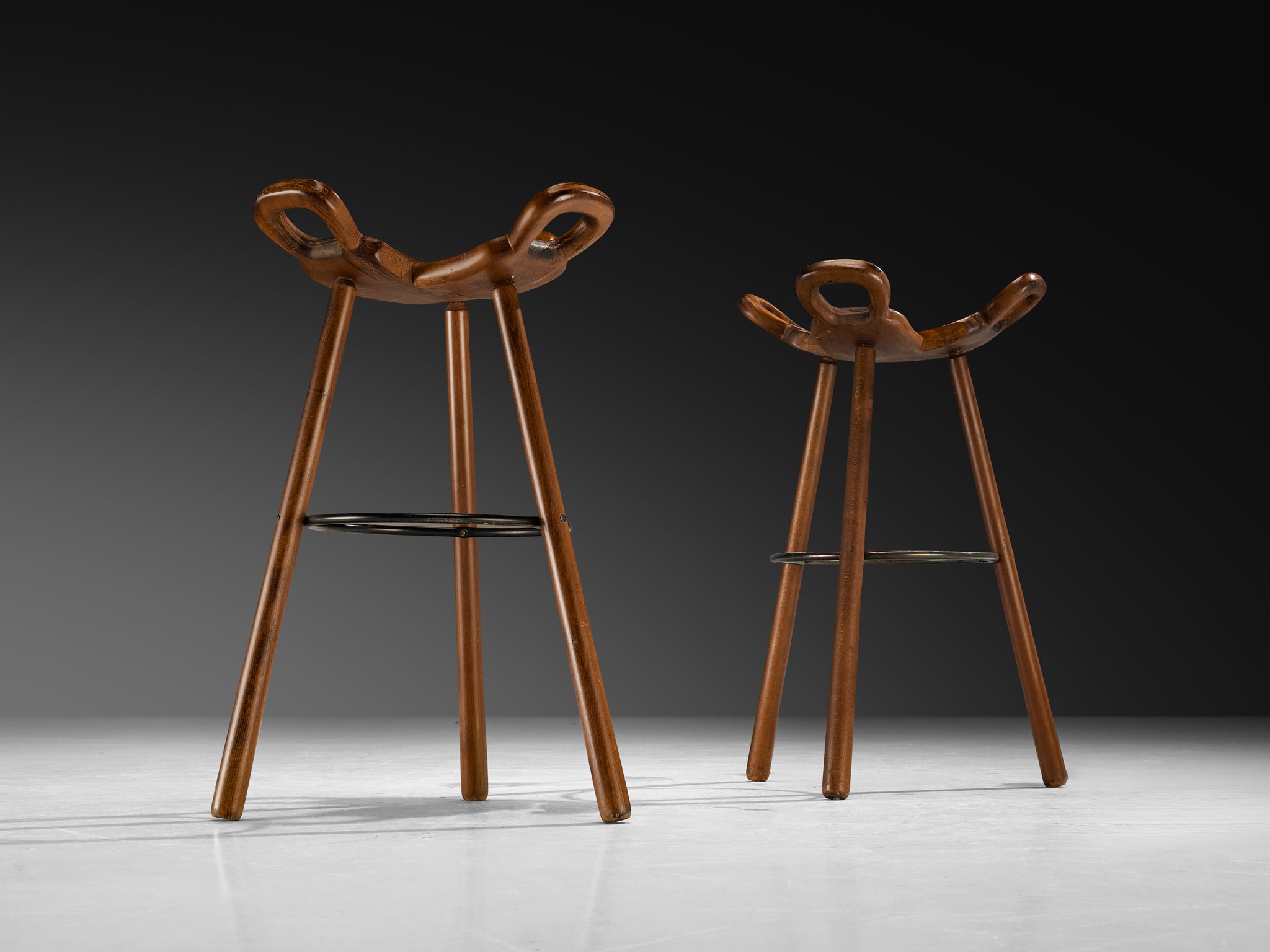 Brutalist Bar Stools in Dark Wood Seating Morentz