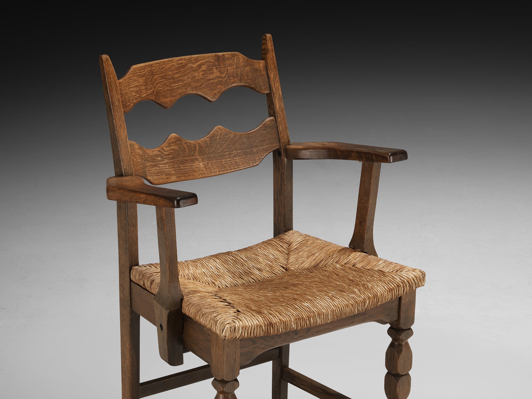 Set of Six Armchairs in Oak and Straw Seating Morentz