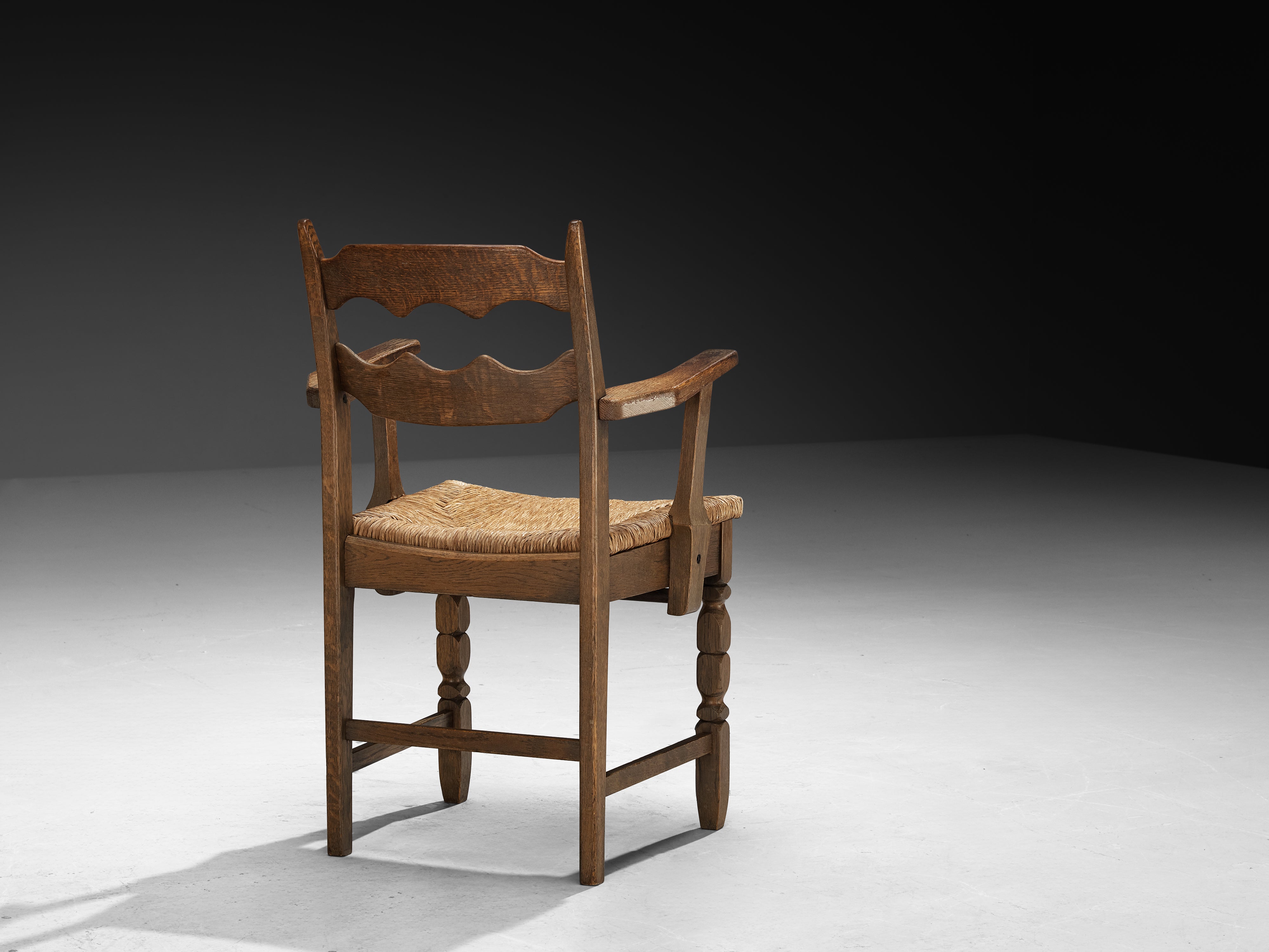 Set of Eight Armchairs in Oak and Straw Seating Morentz