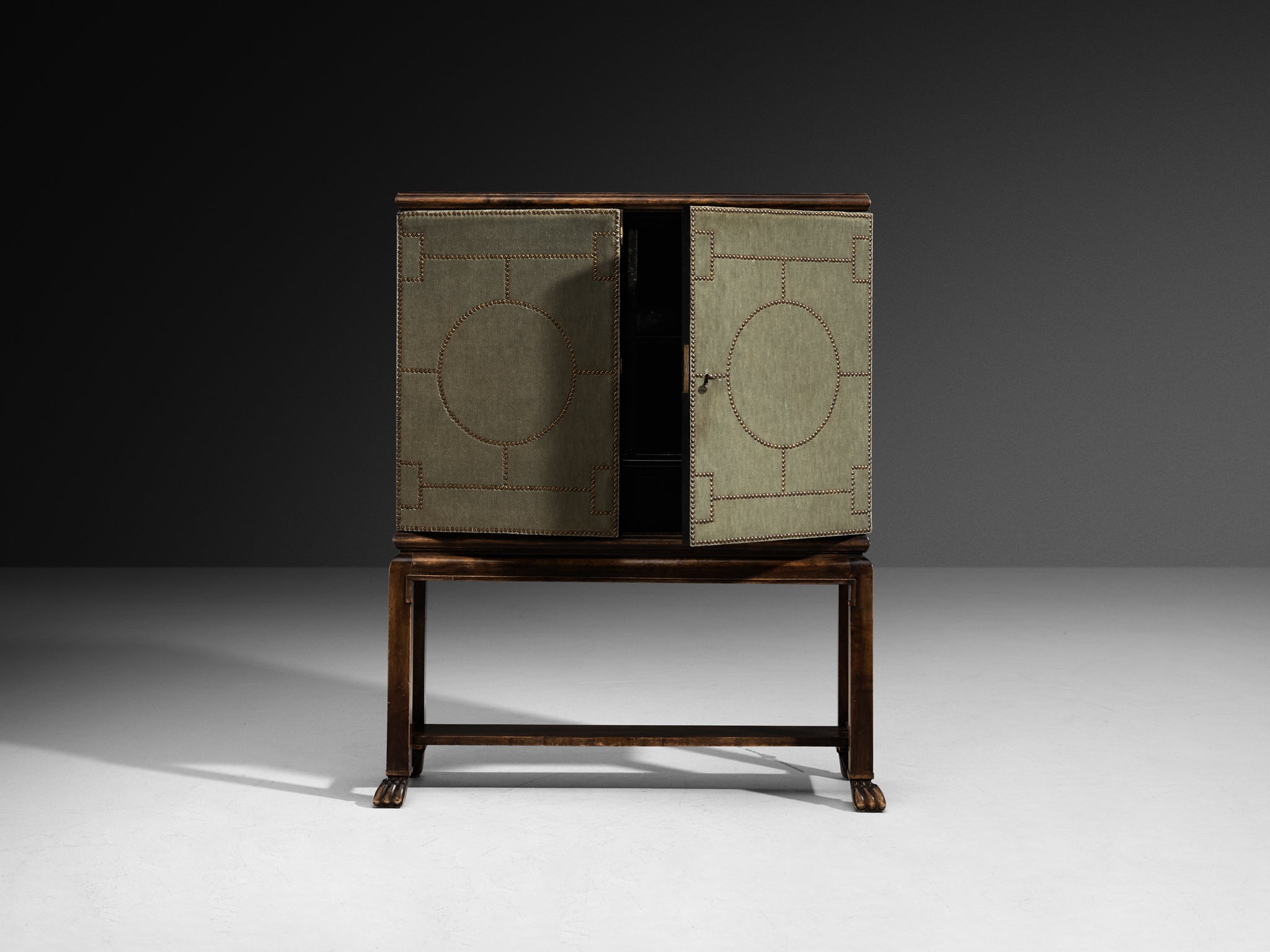 Otto Schulz for Boet Rare Cabinet in Sage Velvet, Birch, and Brass Nails Case pieces and storage cabinets Morentz