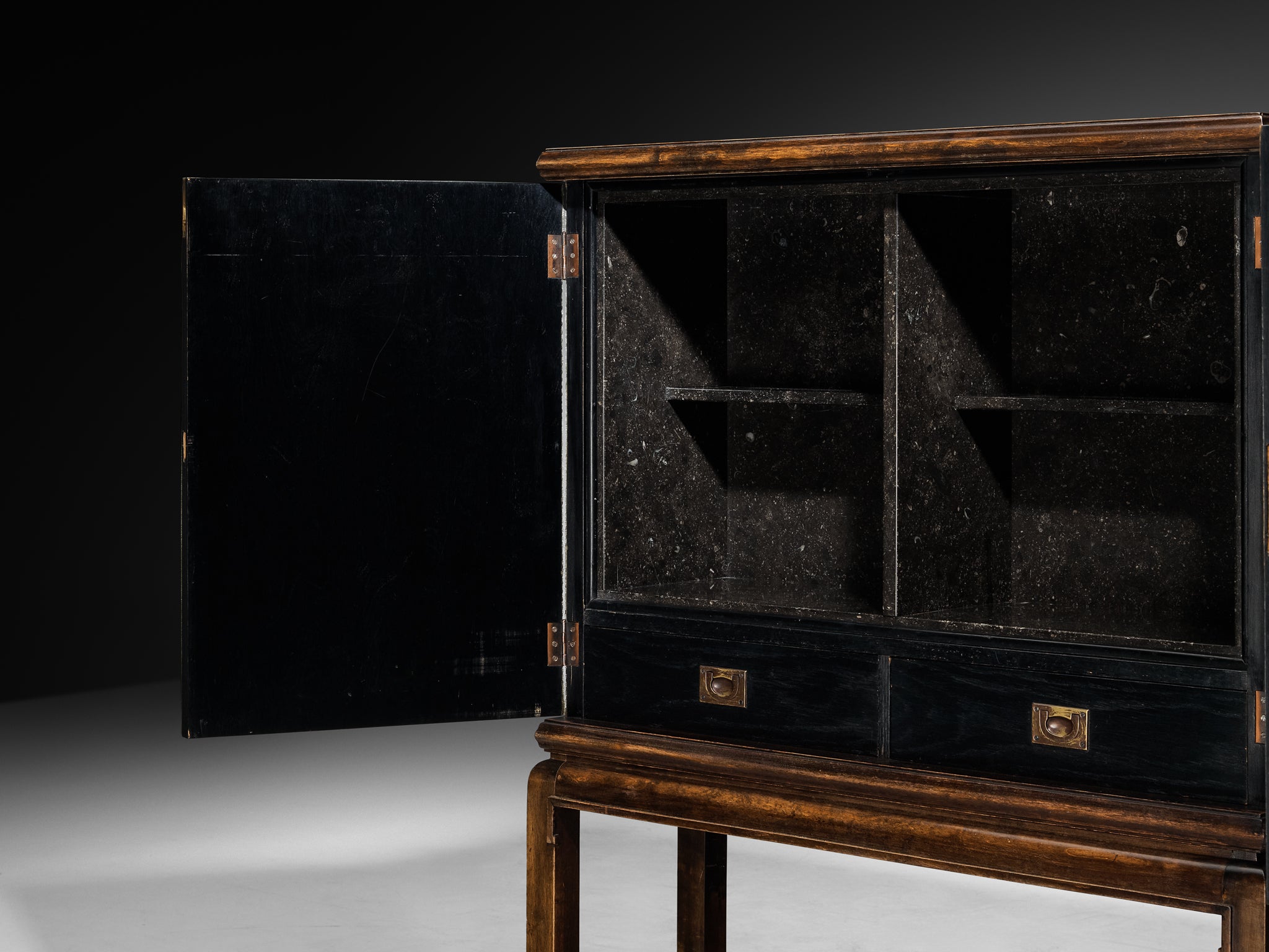 Otto Schulz for Boet Rare Cabinet in Sage Velvet, Birch, and Brass Nails Case pieces and storage cabinets Morentz