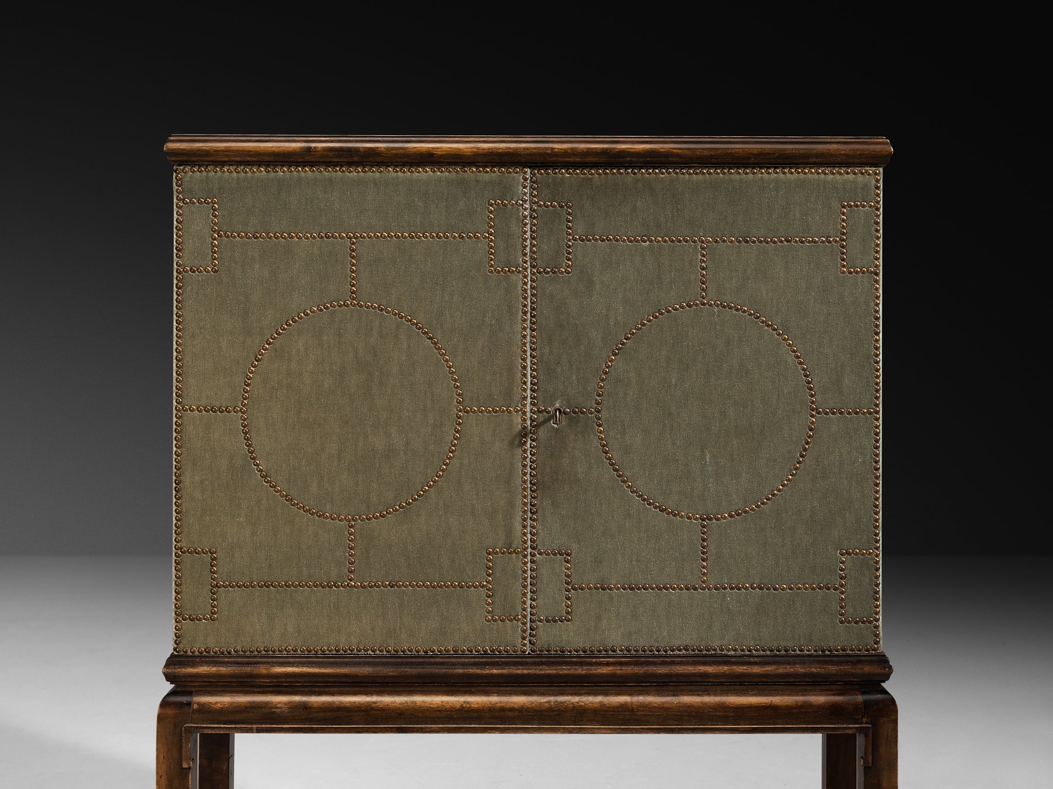 Otto Schulz for Boet Rare Cabinet in Sage Velvet, Birch, and Brass Nails Case pieces and storage cabinets Morentz