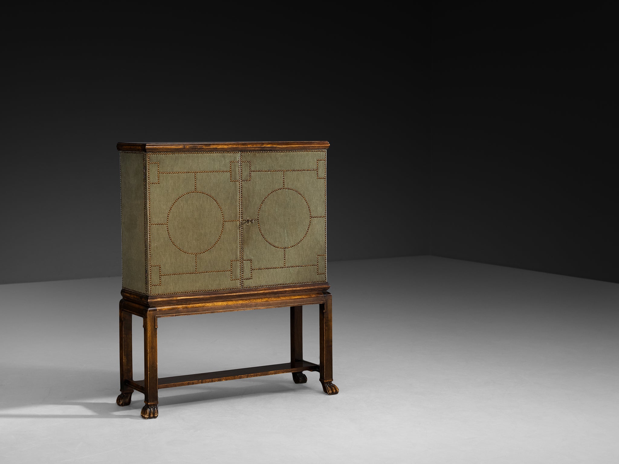 Otto Schulz for Boet Rare Cabinet in Sage Velvet, Birch, and Brass Nails Case pieces and storage cabinets Morentz