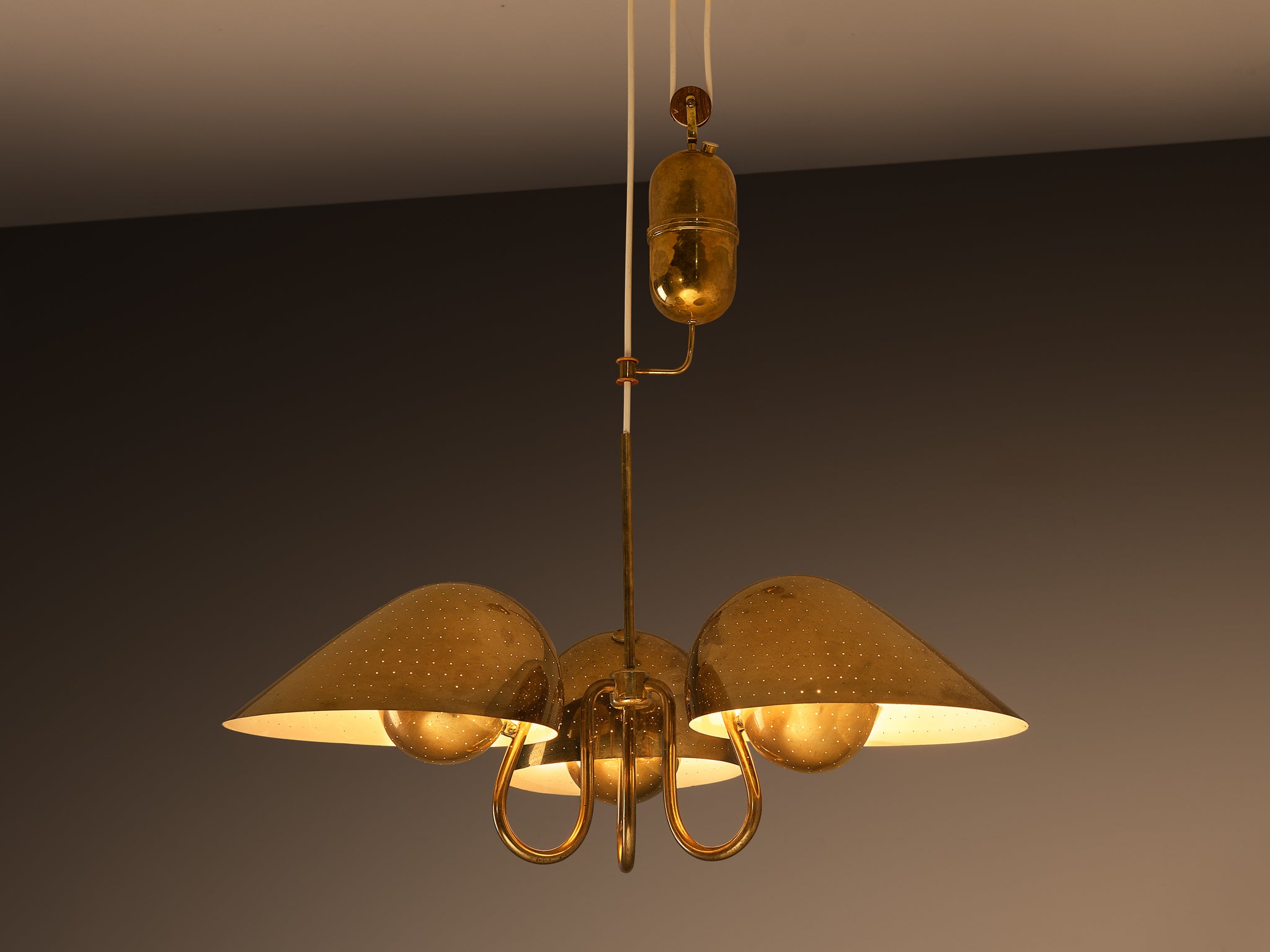 Carl-Axel Acking Swedish Modern Chandelier in Perforated Brass Lighting Morentz