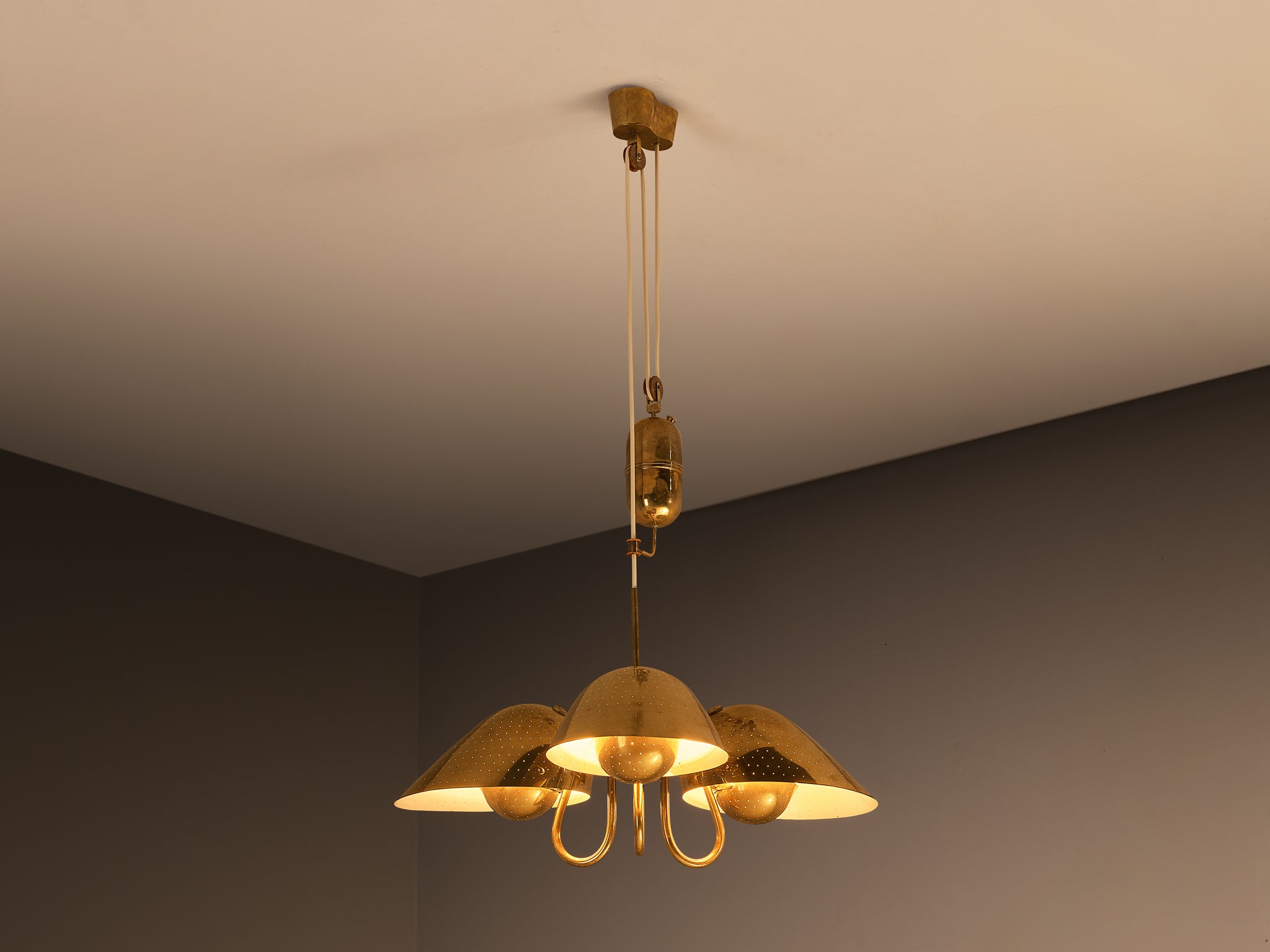 Carl-Axel Acking Swedish Modern Chandelier in Perforated Brass Lighting Morentz