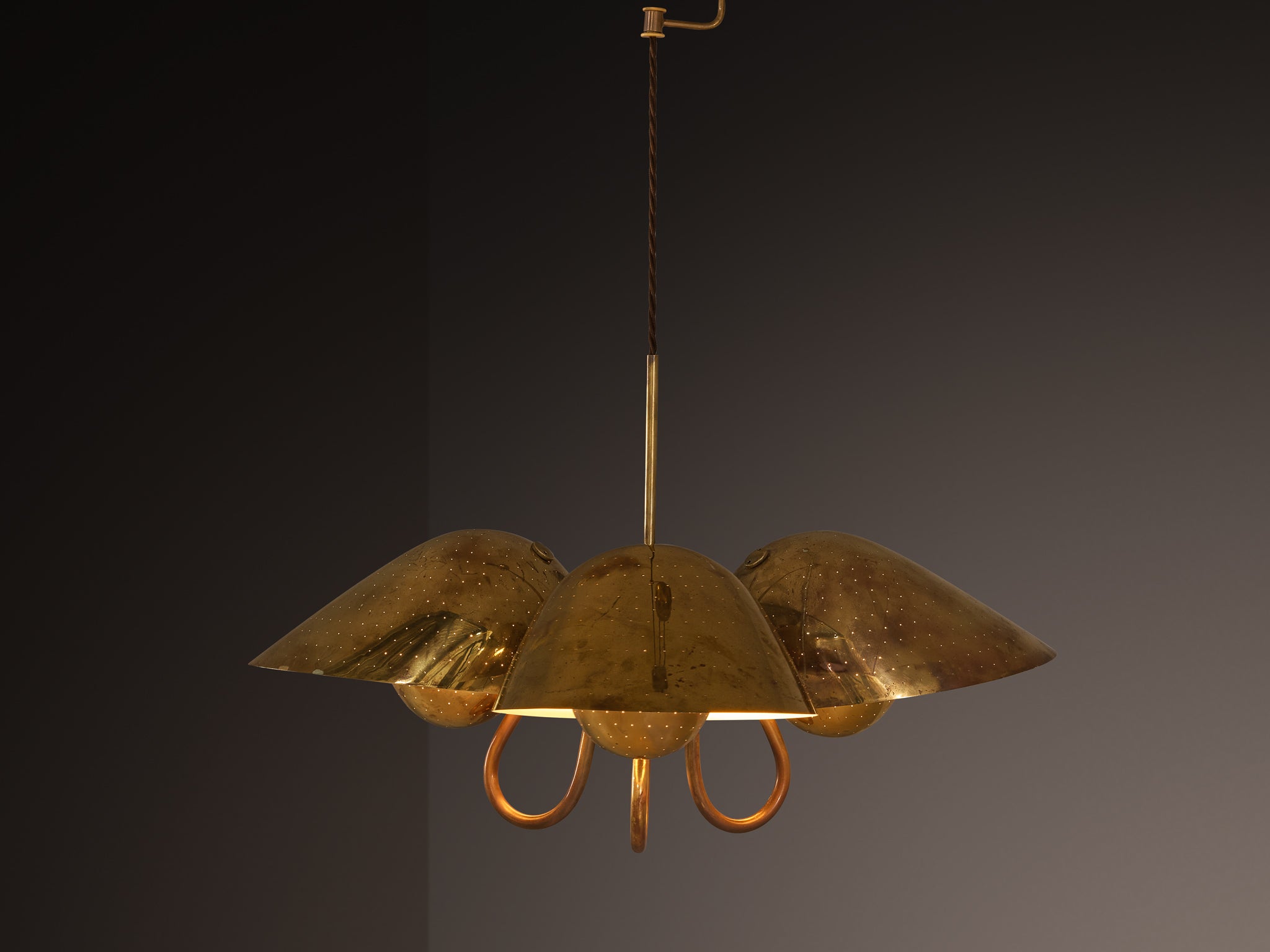 Carl-Axel Acking Swedish Modern Chandelier in Perforated Brass Lighting Morentz