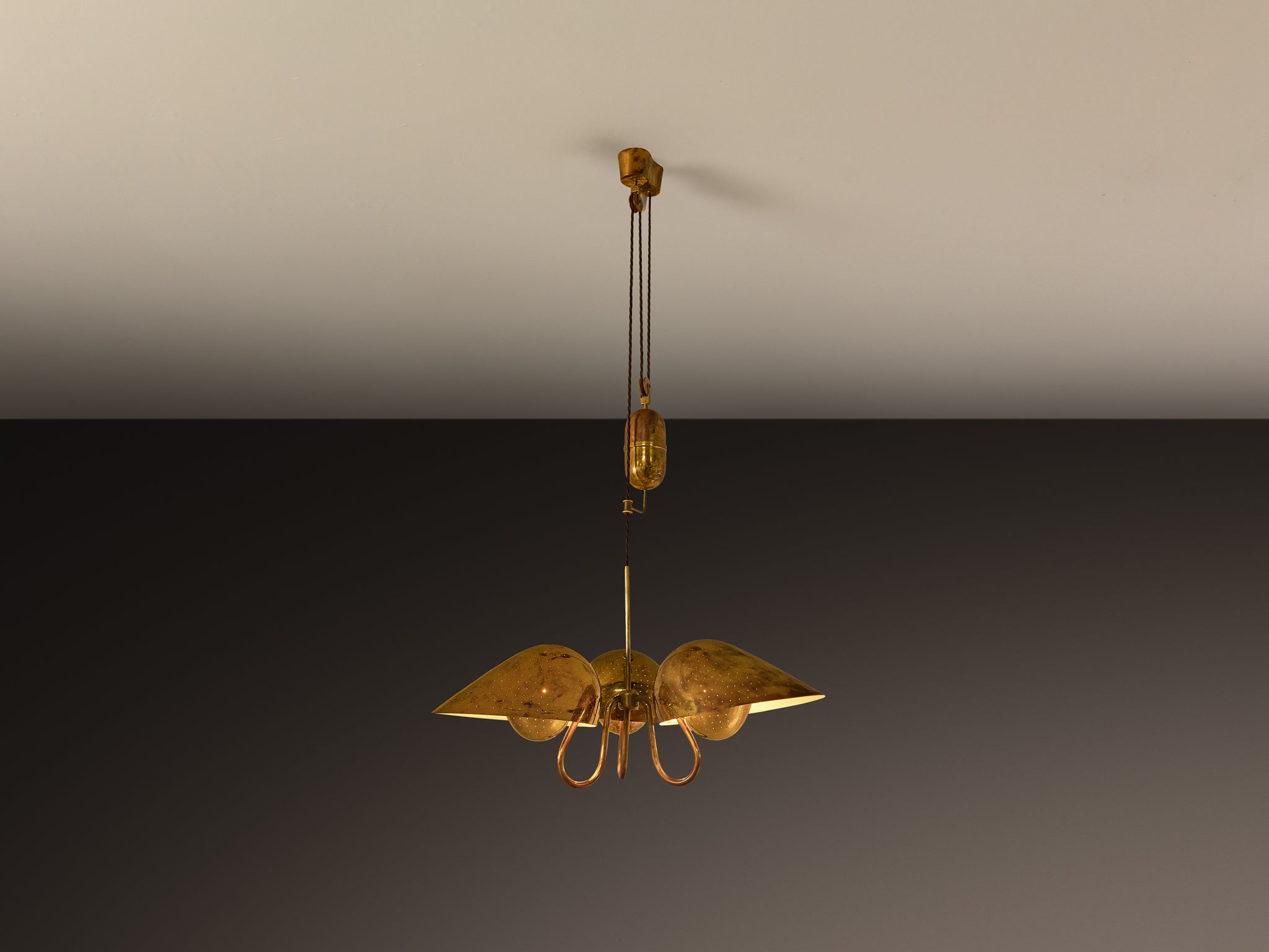 Carl-Axel Acking Swedish Modern Chandelier in Perforated Brass Lighting Morentz