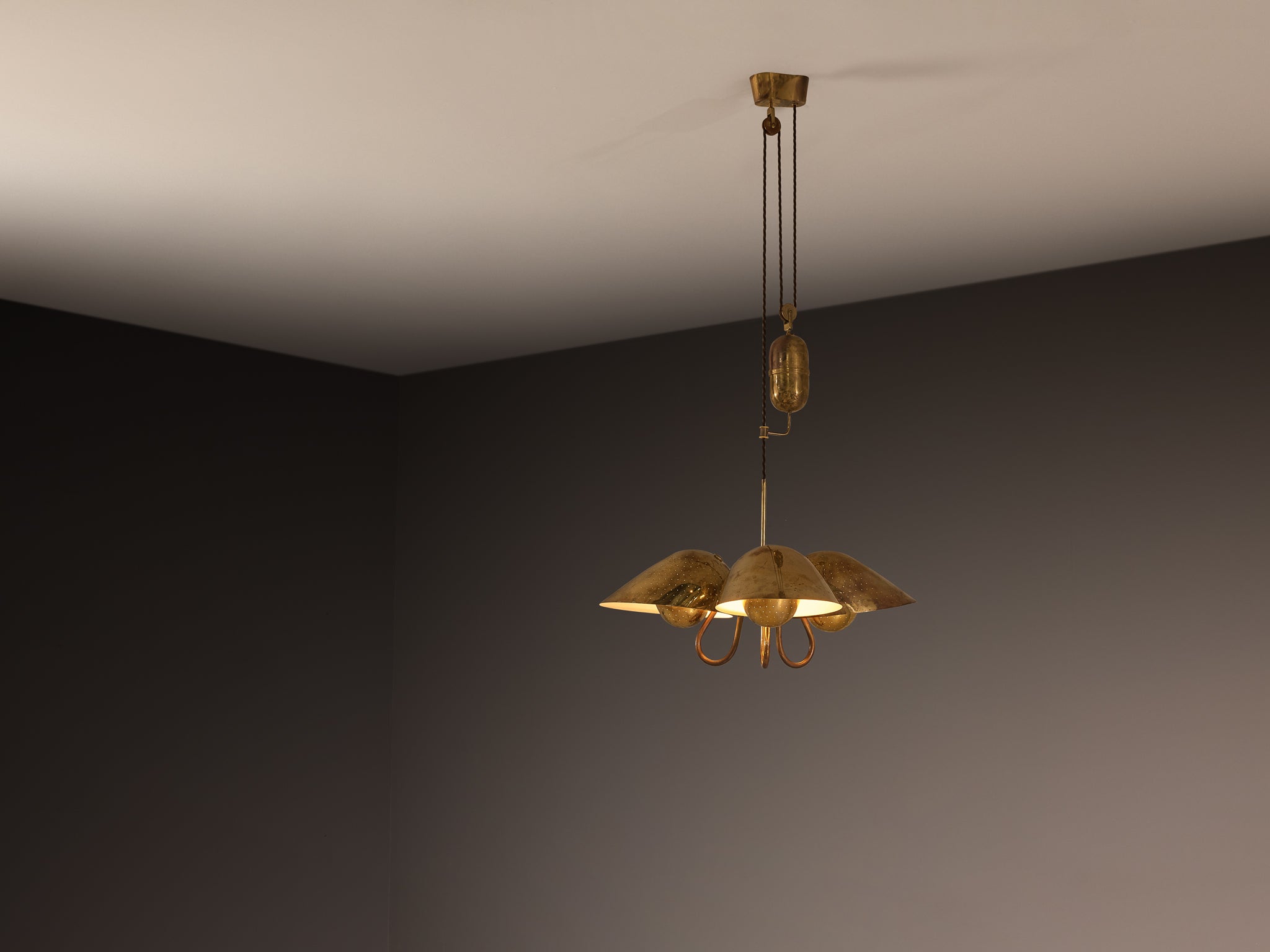Carl-Axel Acking Swedish Modern Chandelier in Perforated Brass Lighting Morentz