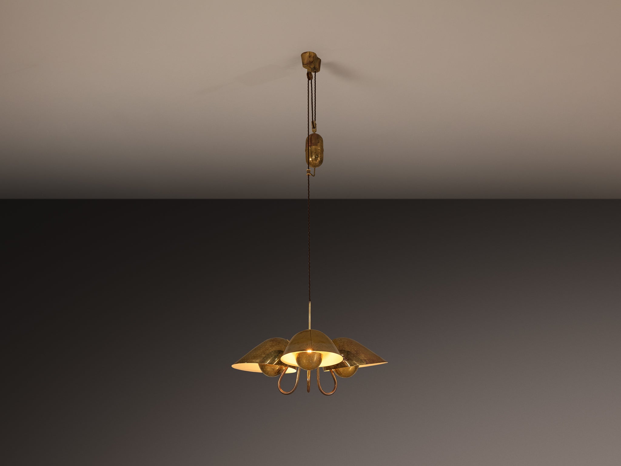 Carl-Axel Acking Swedish Modern Chandelier in Perforated Brass Lighting Morentz