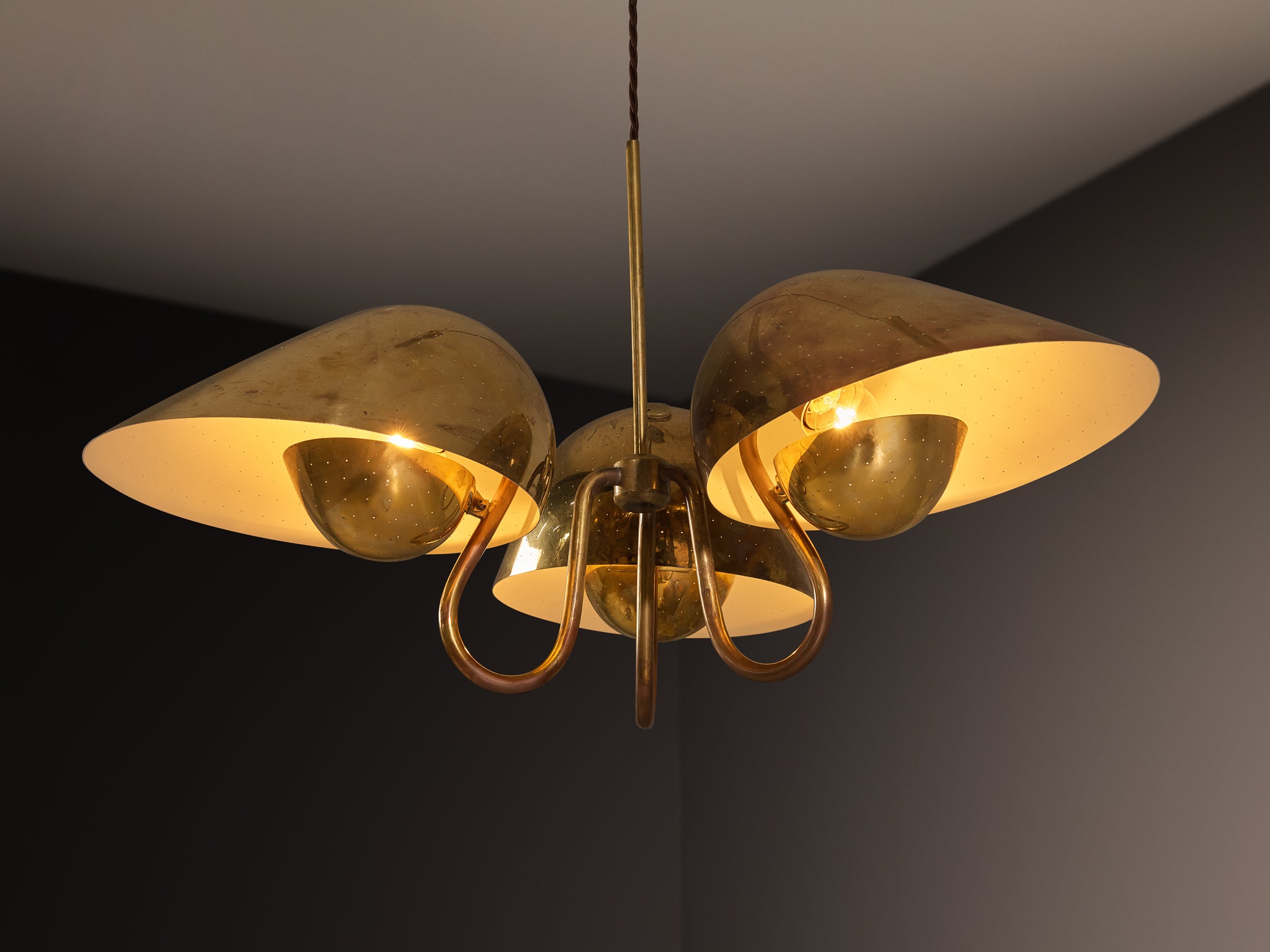 Carl-Axel Acking Swedish Modern Chandelier in Perforated Brass Lighting Morentz