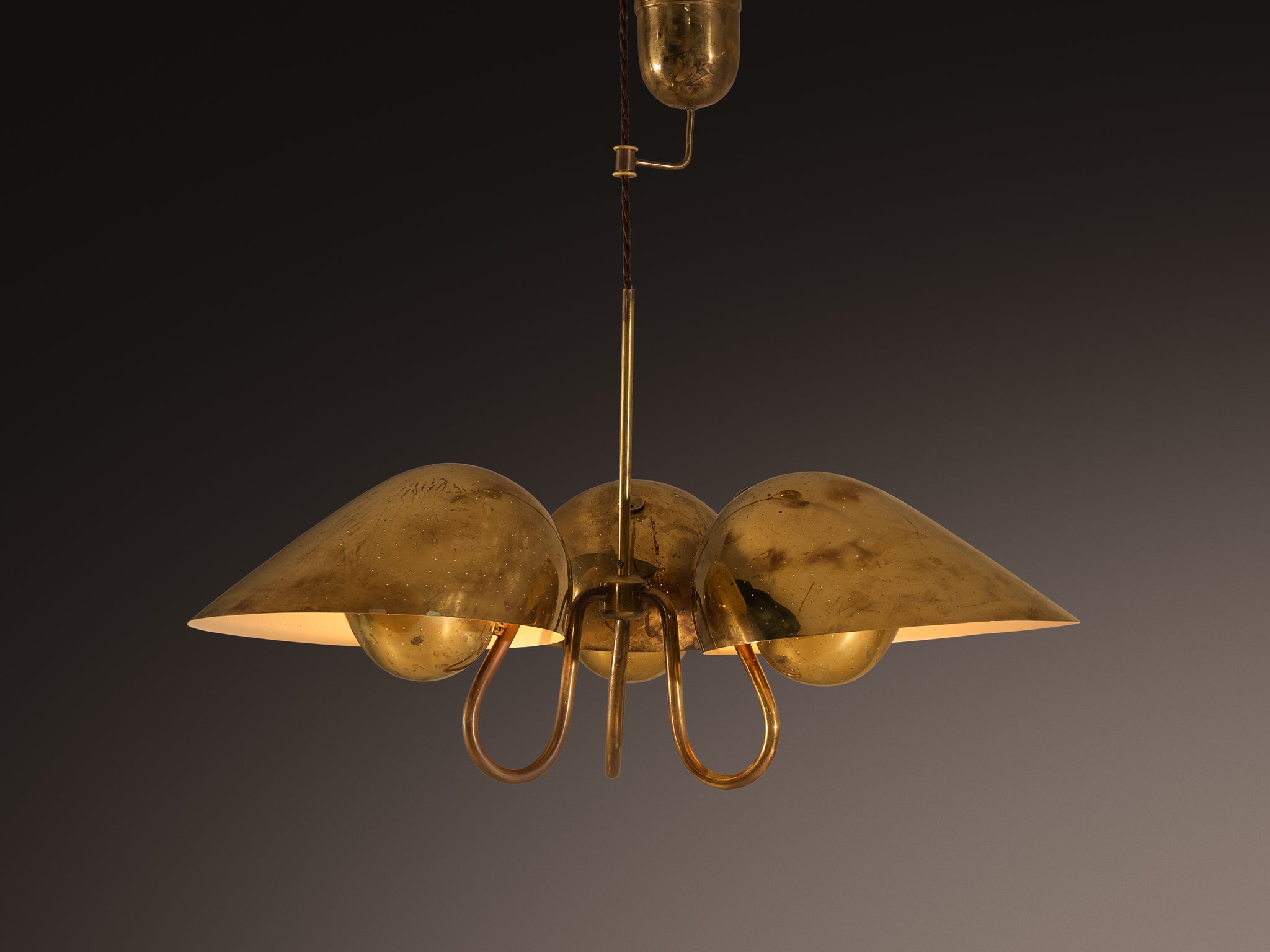 Carl-Axel Acking Swedish Modern Chandelier in Perforated Brass Lighting Morentz