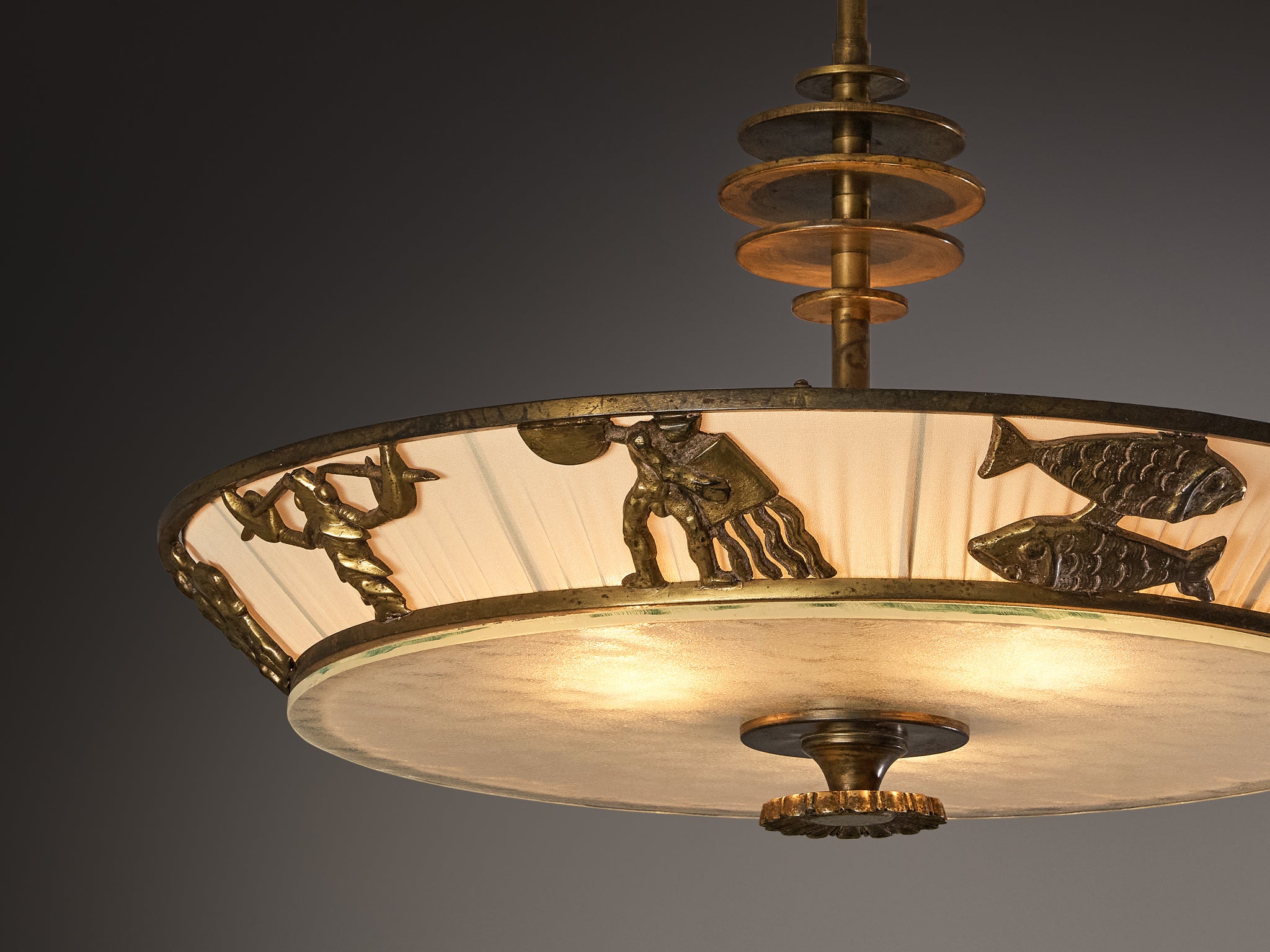 Bröderna Malmströms Swedish Modern Chandelier with Brass Zodiac Figures