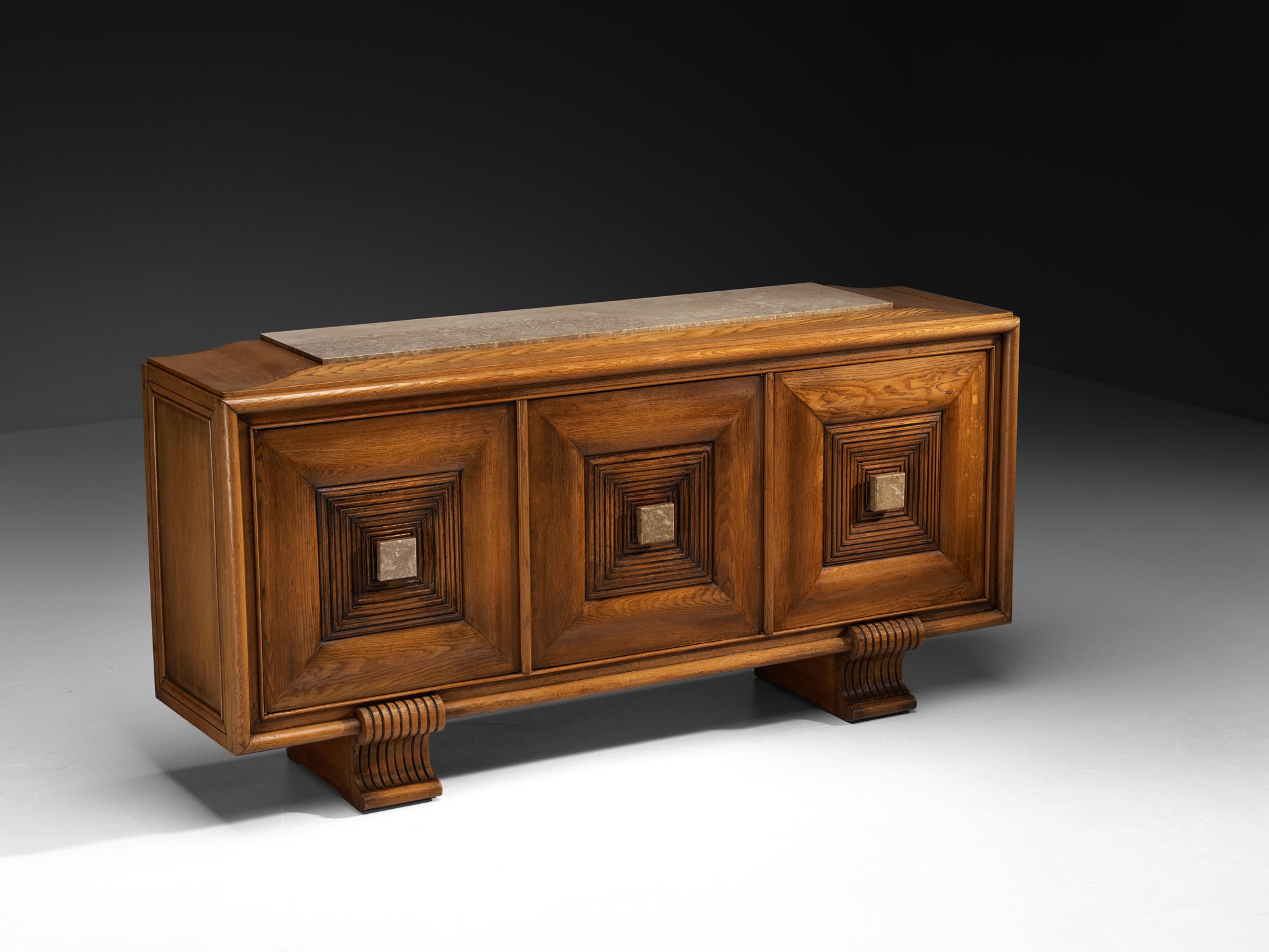 French Art Deco Sideboard in Oak and Stone Case pieces and storage cabinets Morentz