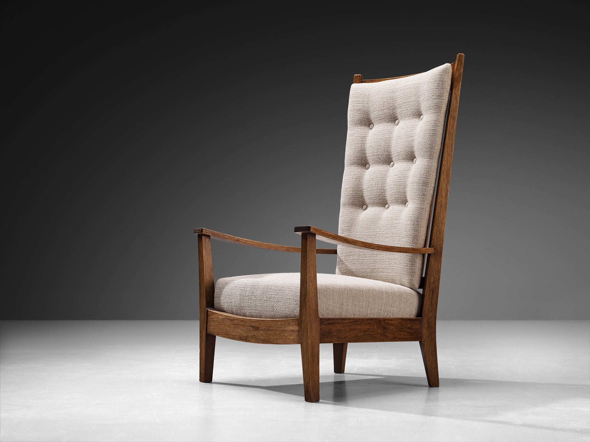 Dutch 1940s Lounge Chair in Solid Oak with Reupholstered Creme Cushions Seating Morentz
