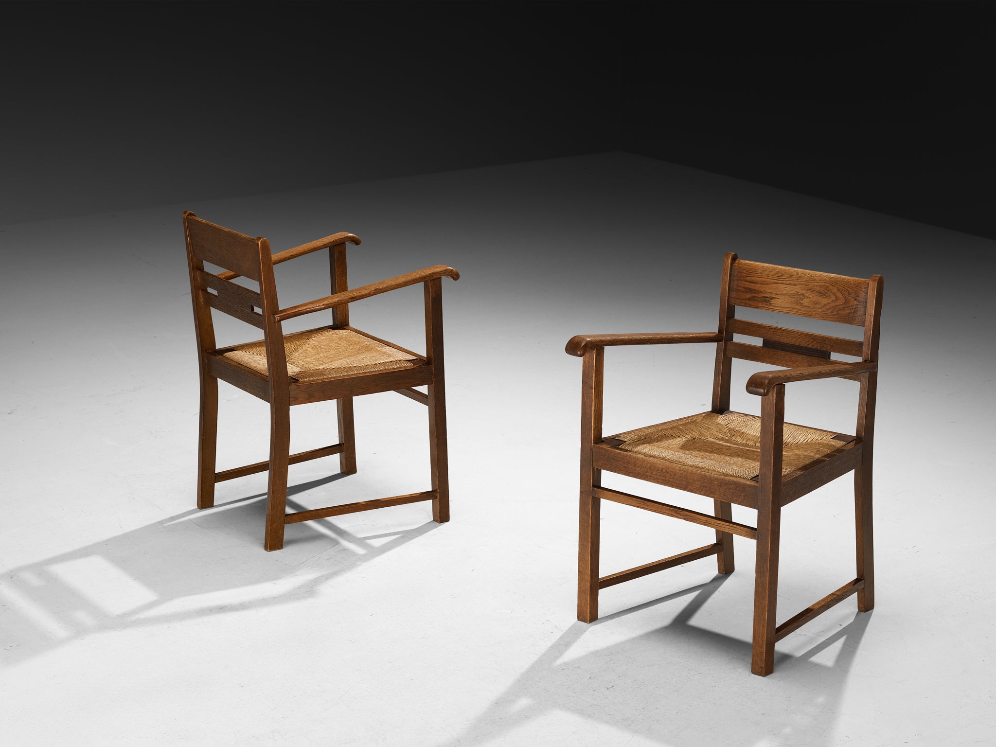 Rustic Modern Armchairs in Oak and Straw Seating Morentz