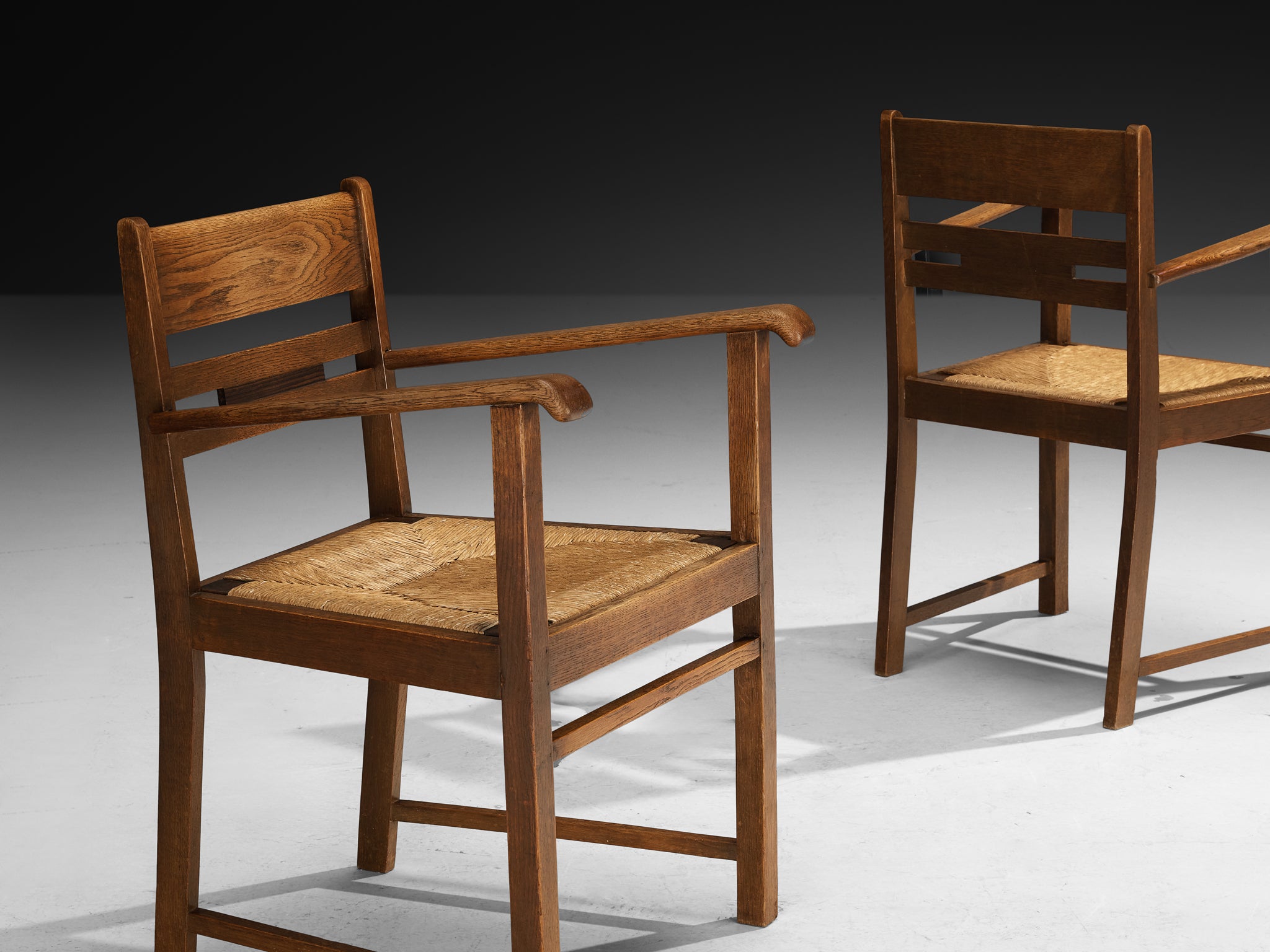 Rustic Modern Armchairs in Oak and Straw Seating Morentz