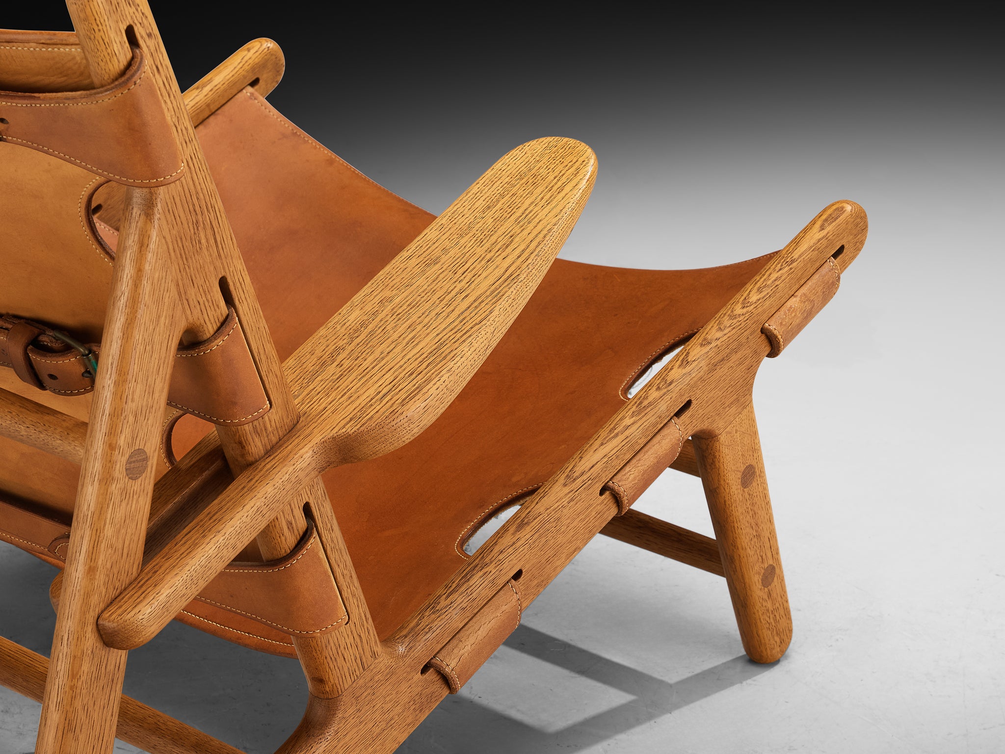 Original and Rare Børge Mogensen for Erhard Rasmussen Hunting Chair in Leather Seating Morentz