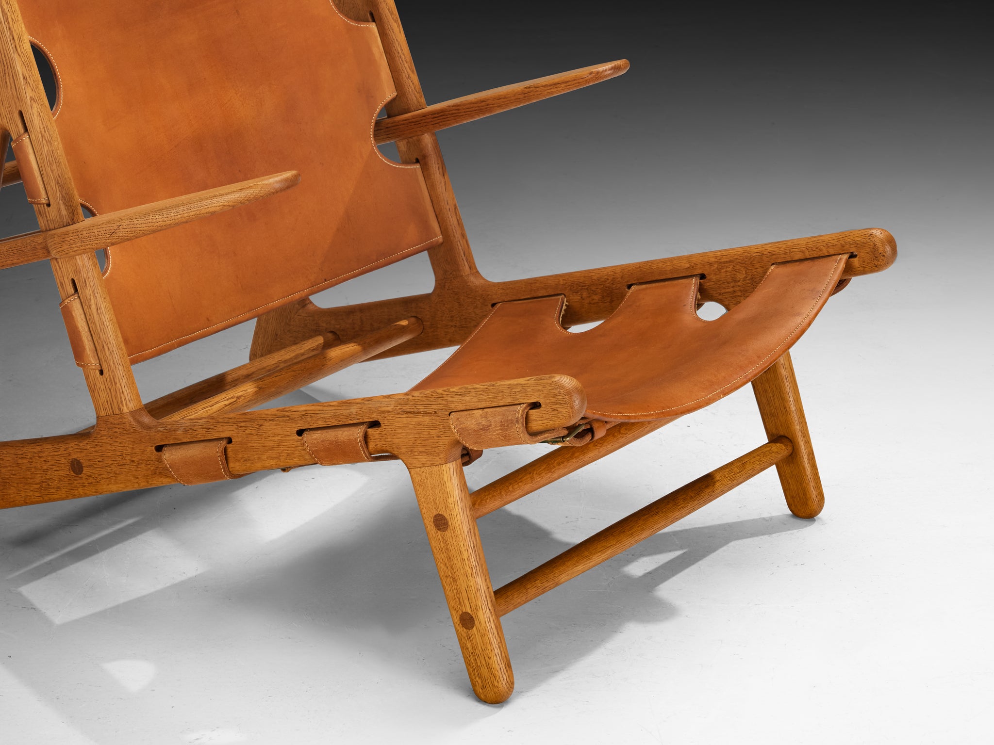 Original and Rare Børge Mogensen for Erhard Rasmussen Hunting Chair in Leather Seating Morentz