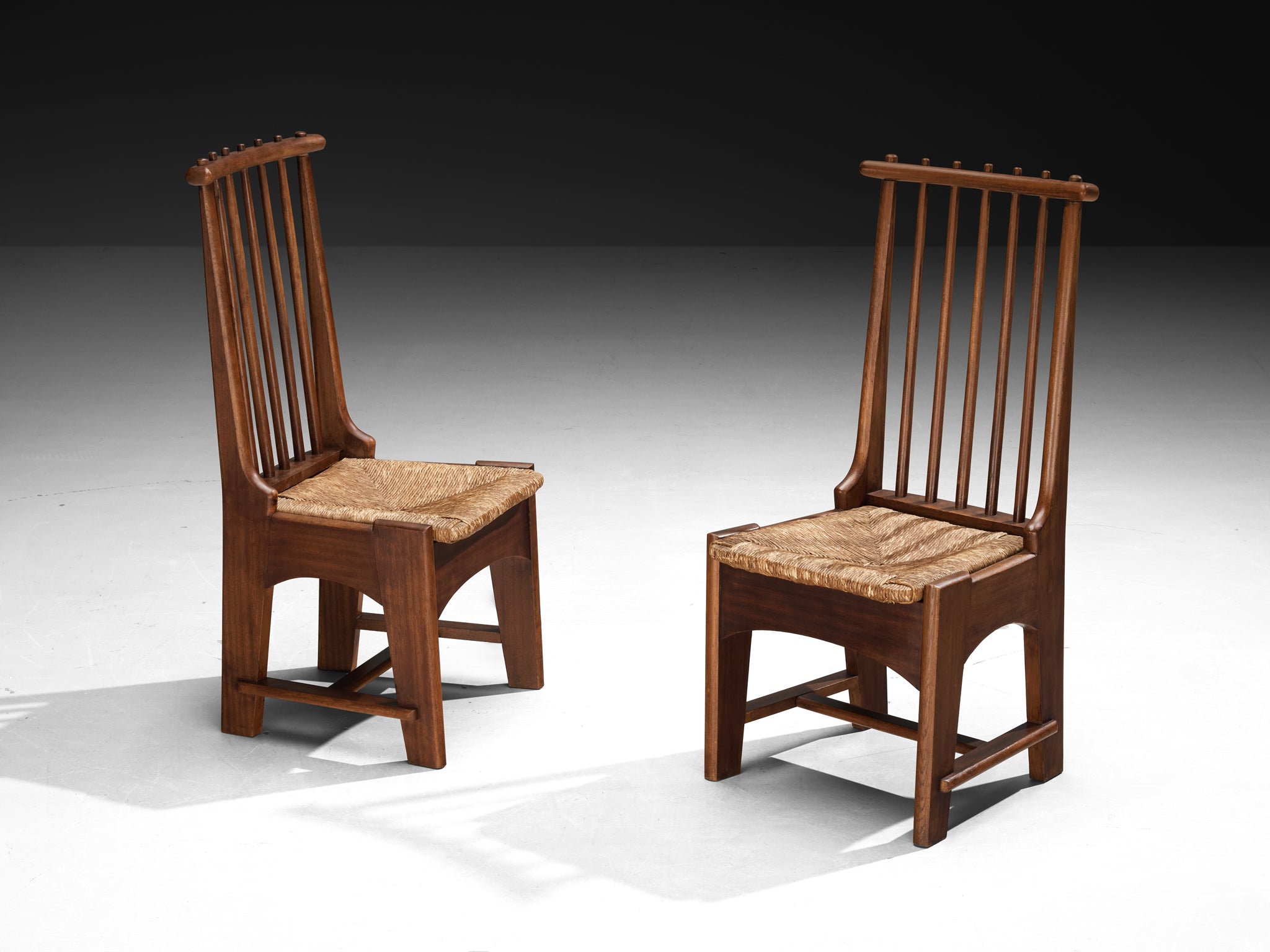Bas Van Pelt for My Home Pair of Dining Chairs in Mahogany and Rush Seating Morentz
