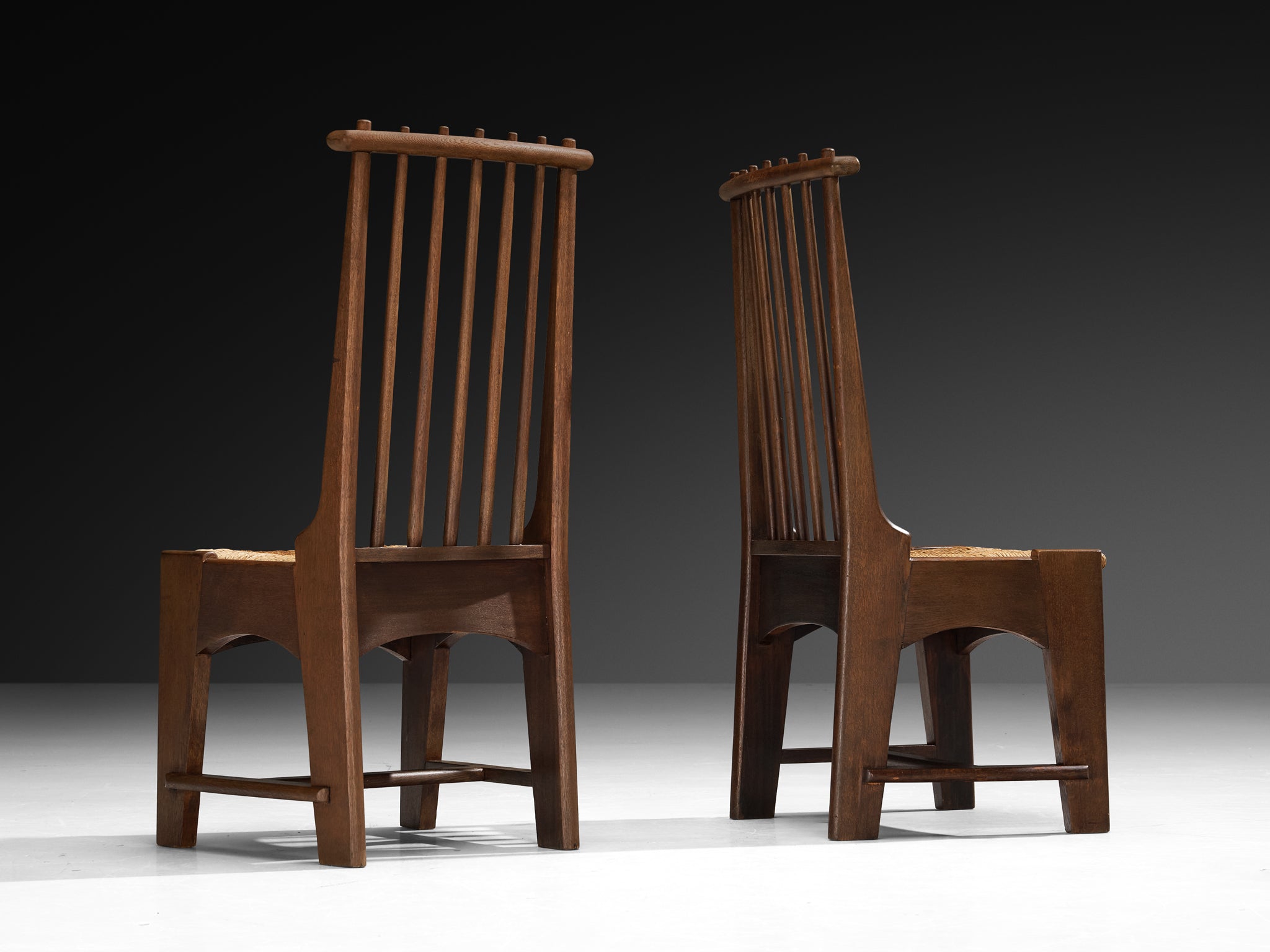 Bas Van Pelt for My Home Set of Four Dining Chairs in Solid Oak and Rush Seating Morentz
