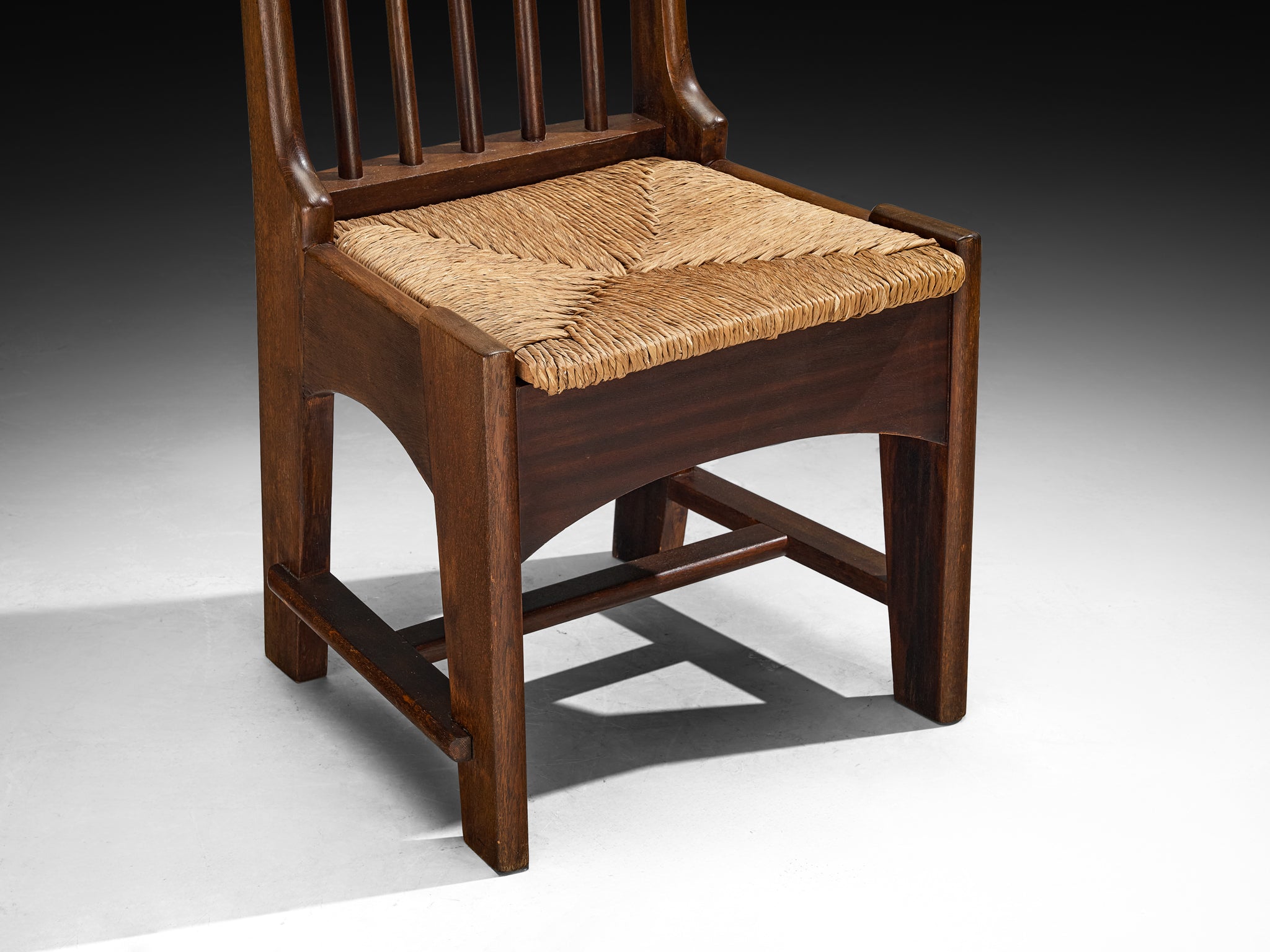 Bas Van Pelt for My Home Set of Four Dining Chairs in Solid Oak and Rush Seating Morentz