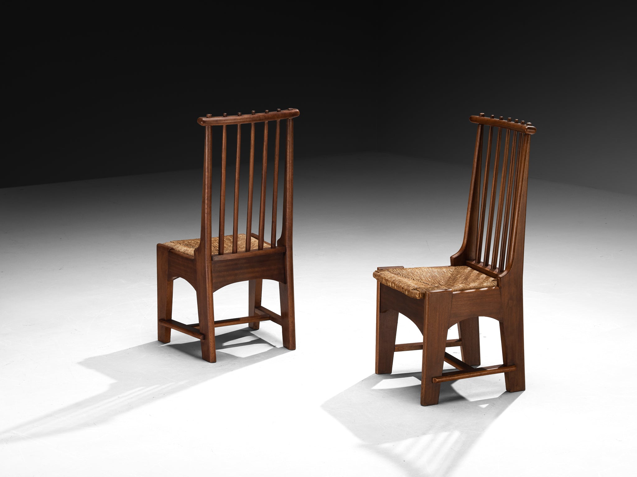 Bas Van Pelt for My Home Pair of Dining Chairs in Mahogany and Rush Seating Morentz