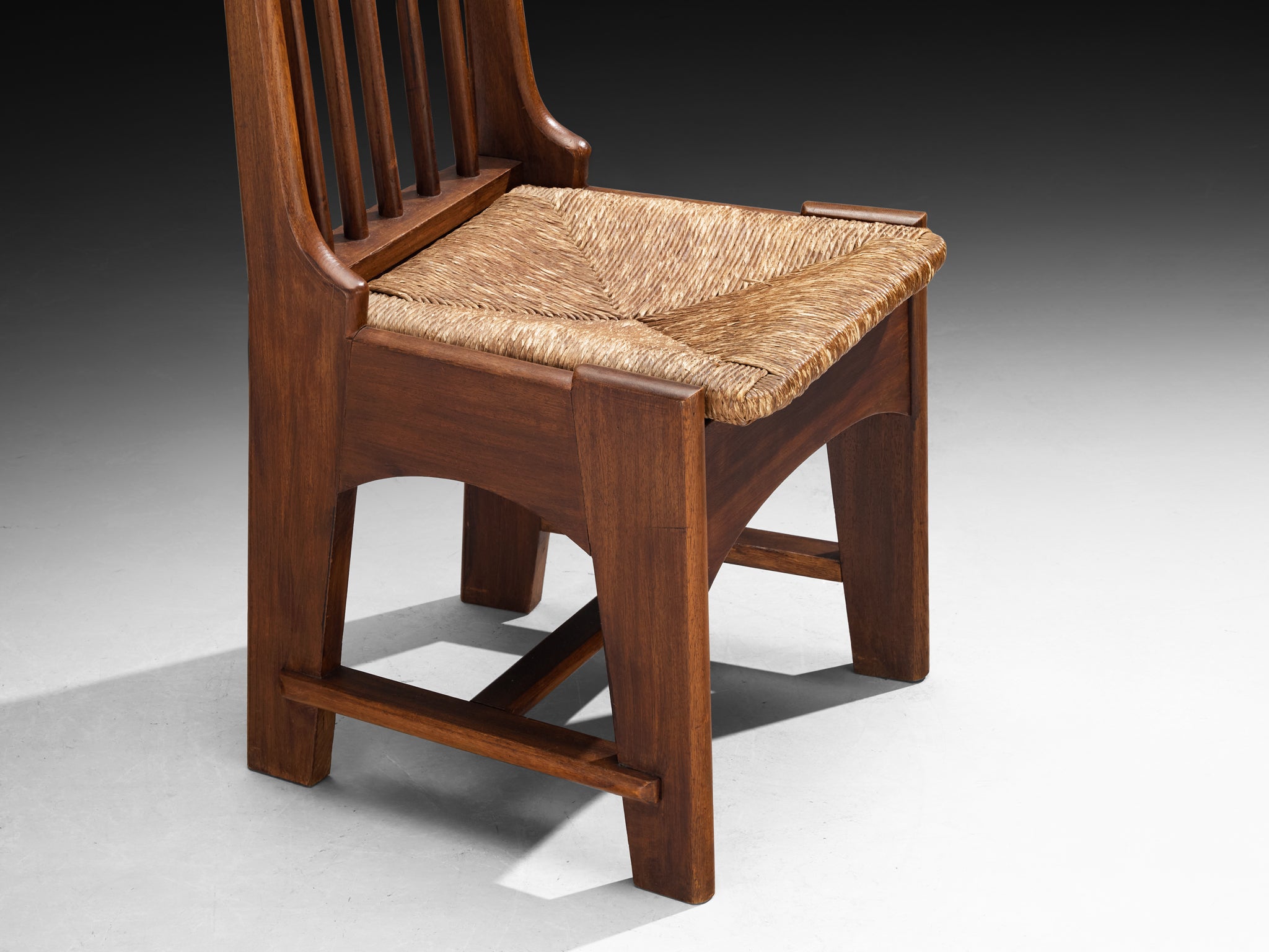 Bas Van Pelt for My Home Pair of Dining Chairs in Mahogany and Rush Seating Morentz