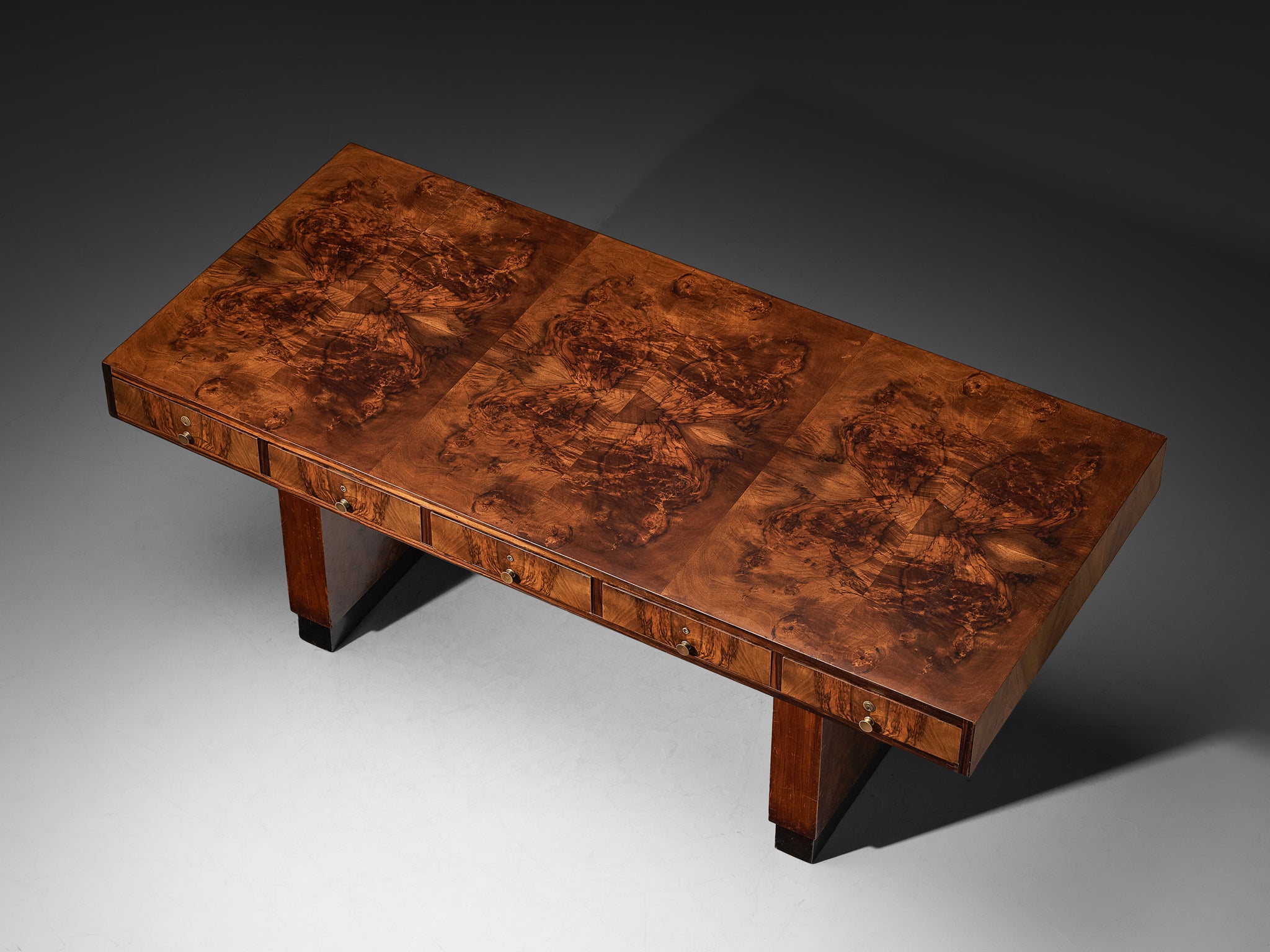 1930s Italian Rationalist Executive Desk in Walnut Burl Tables Morentz