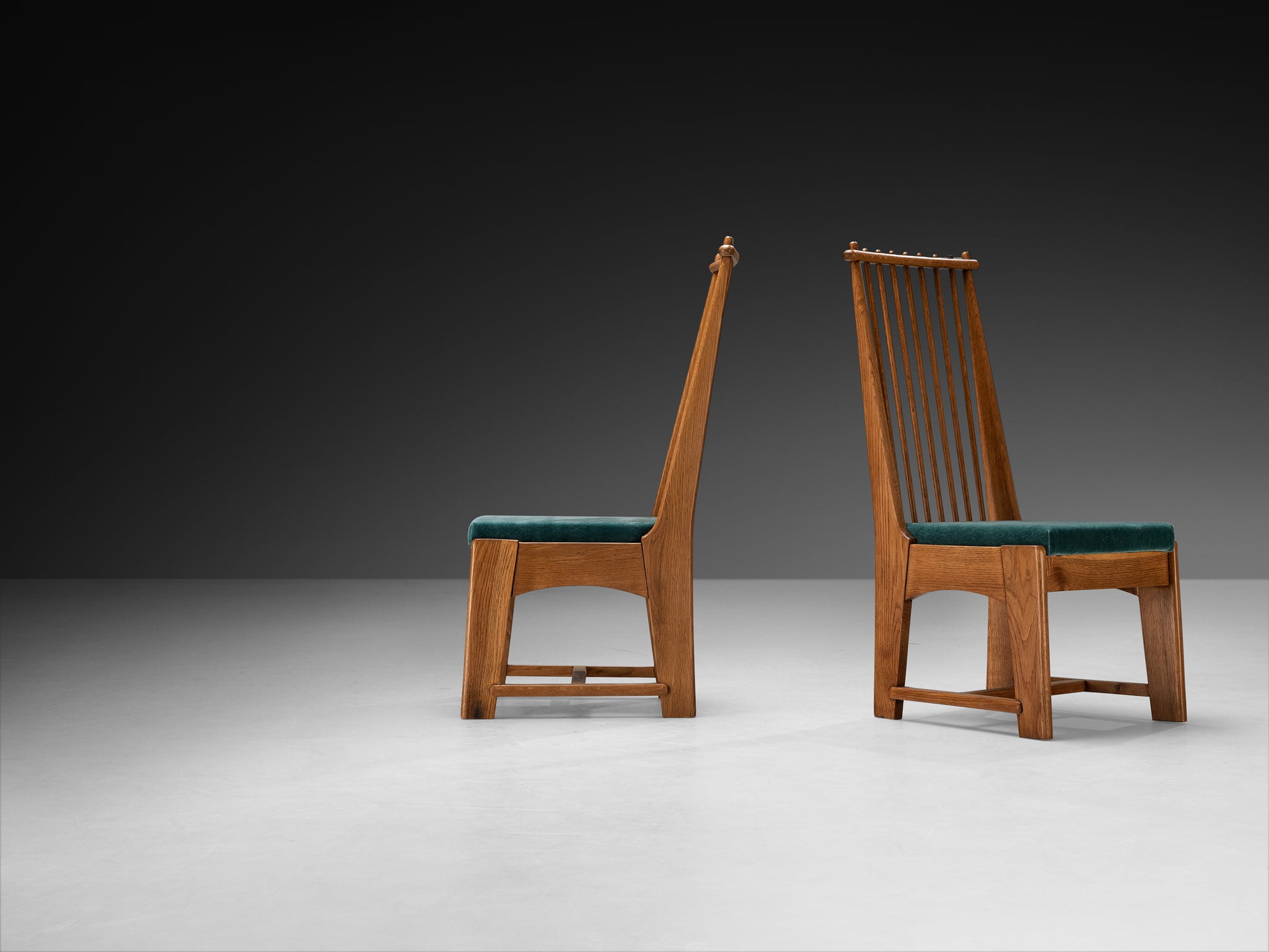 Bas Van Pelt for My Home Set of Six Dining Chairs in Solid Oak and Teal Velvet Seating Morentz