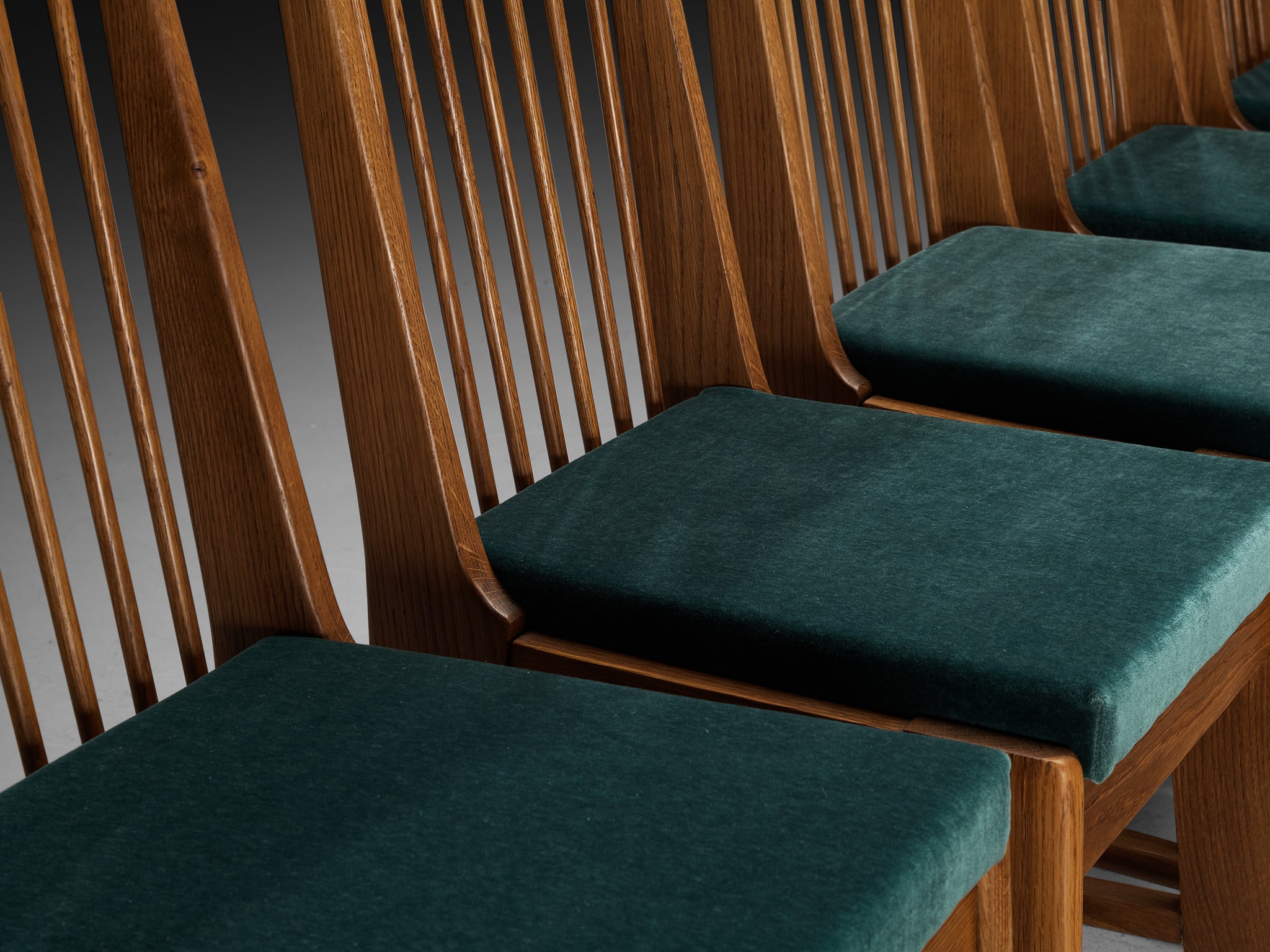 Bas Van Pelt for My Home Set of Six Dining Chairs in Solid Oak and Teal Velvet Seating Morentz