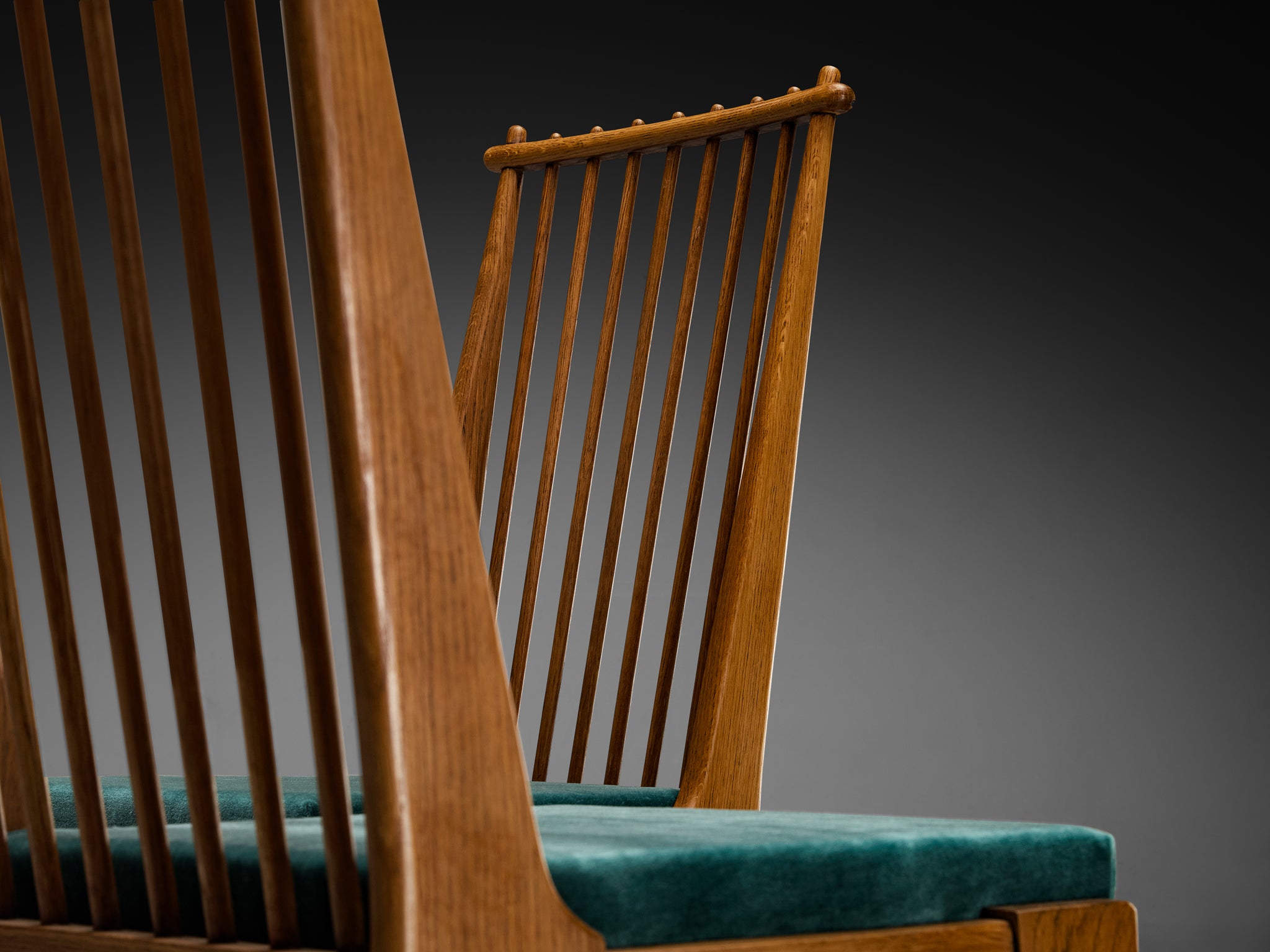 Bas Van Pelt for My Home Set of Six Dining Chairs in Solid Oak and Teal Velvet Seating Morentz