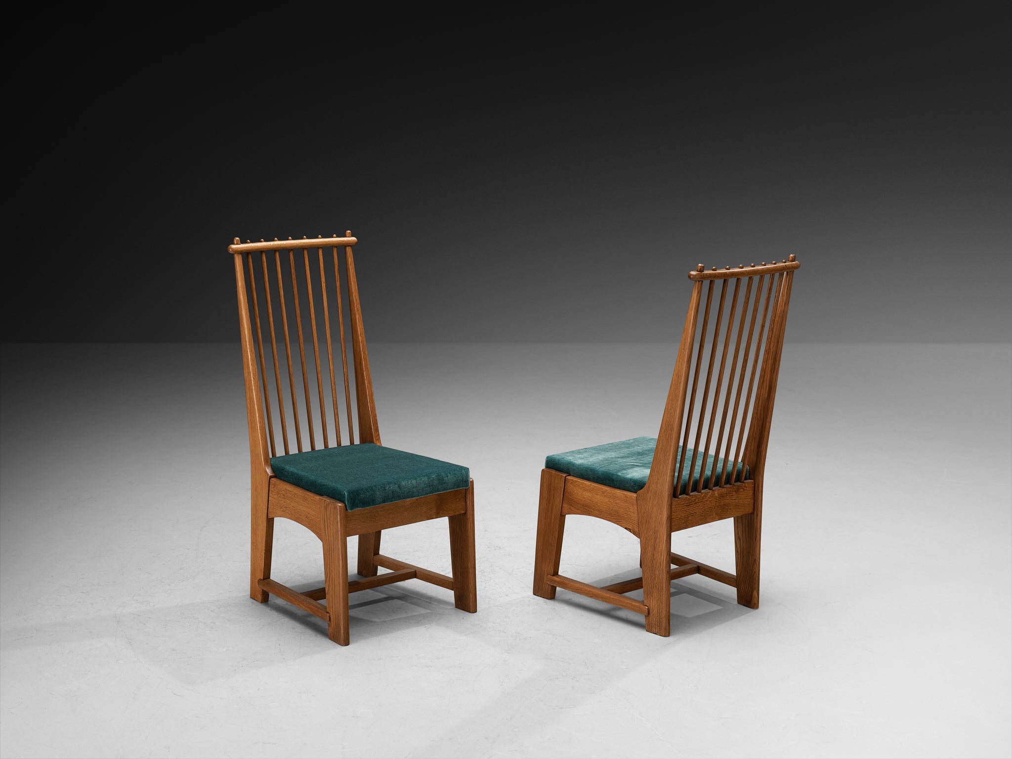 Bas Van Pelt for My Home Set of Six Dining Chairs in Solid Oak and Teal Velvet Seating Morentz