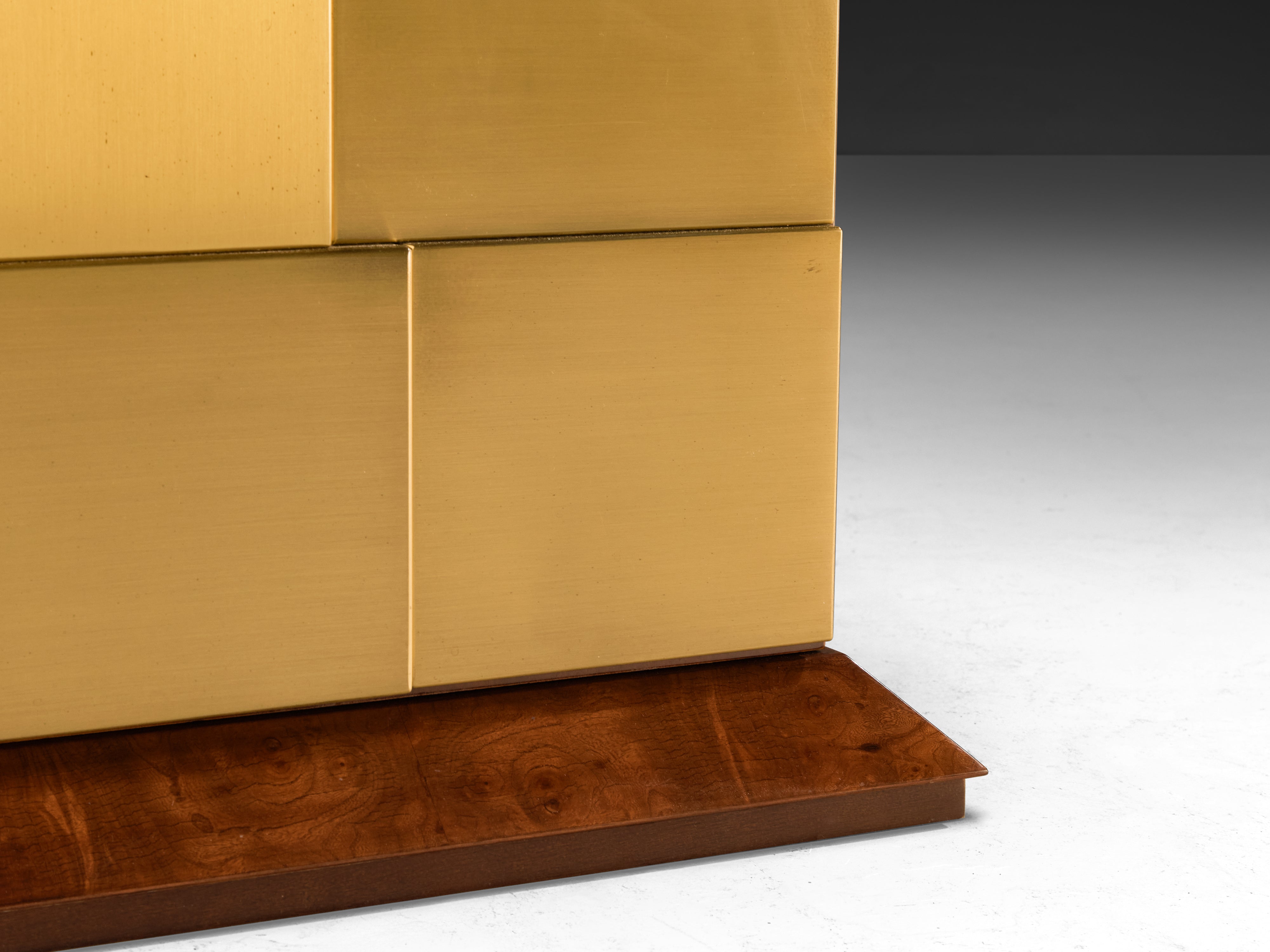 Luciano Frigerio Pair of Night Stands in Elm Burl and Brass More Furniture and Collectibles Morentz