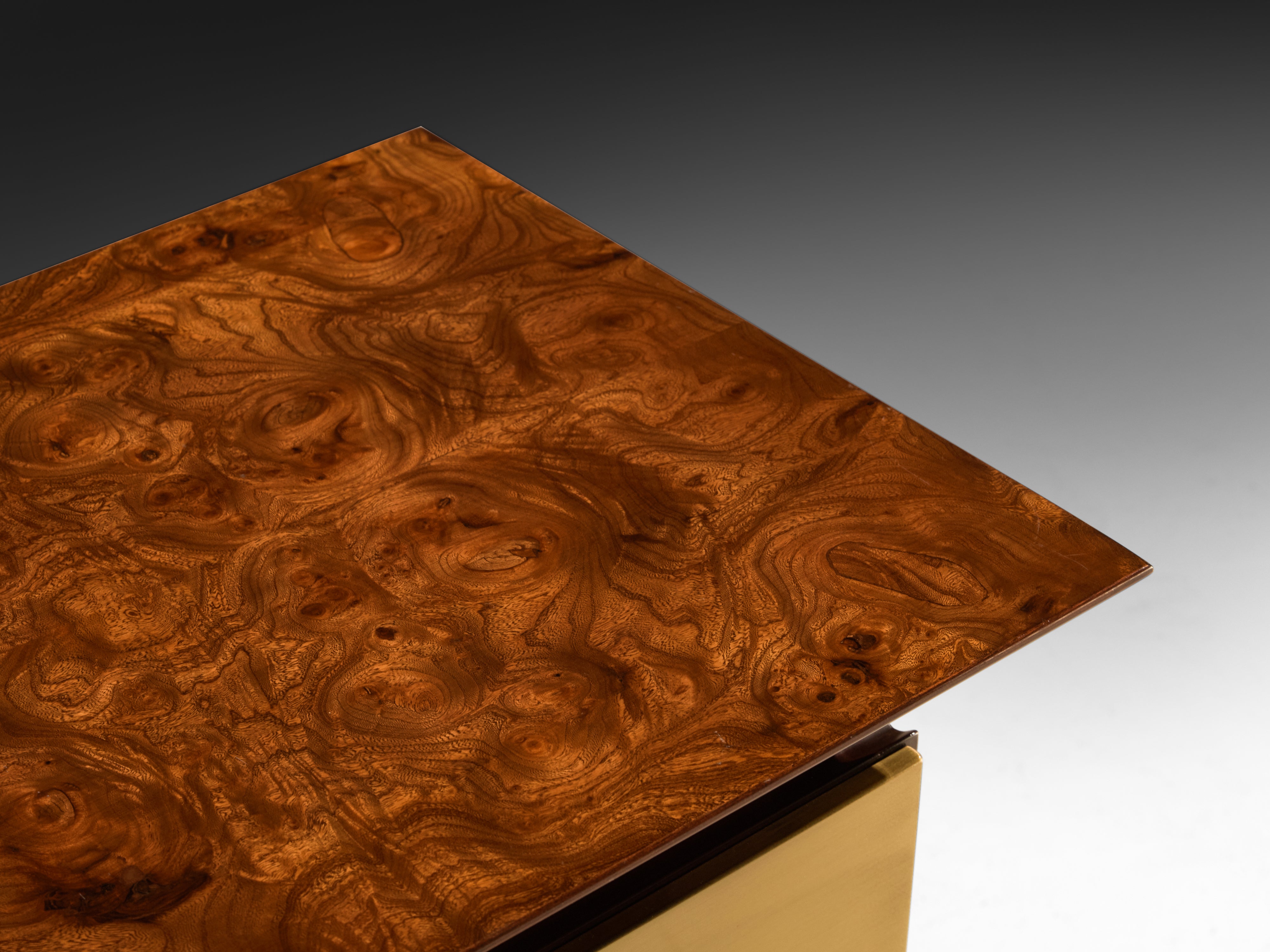 Luciano Frigerio Pair of Night Stands in Elm Burl and Brass More Furniture and Collectibles Morentz