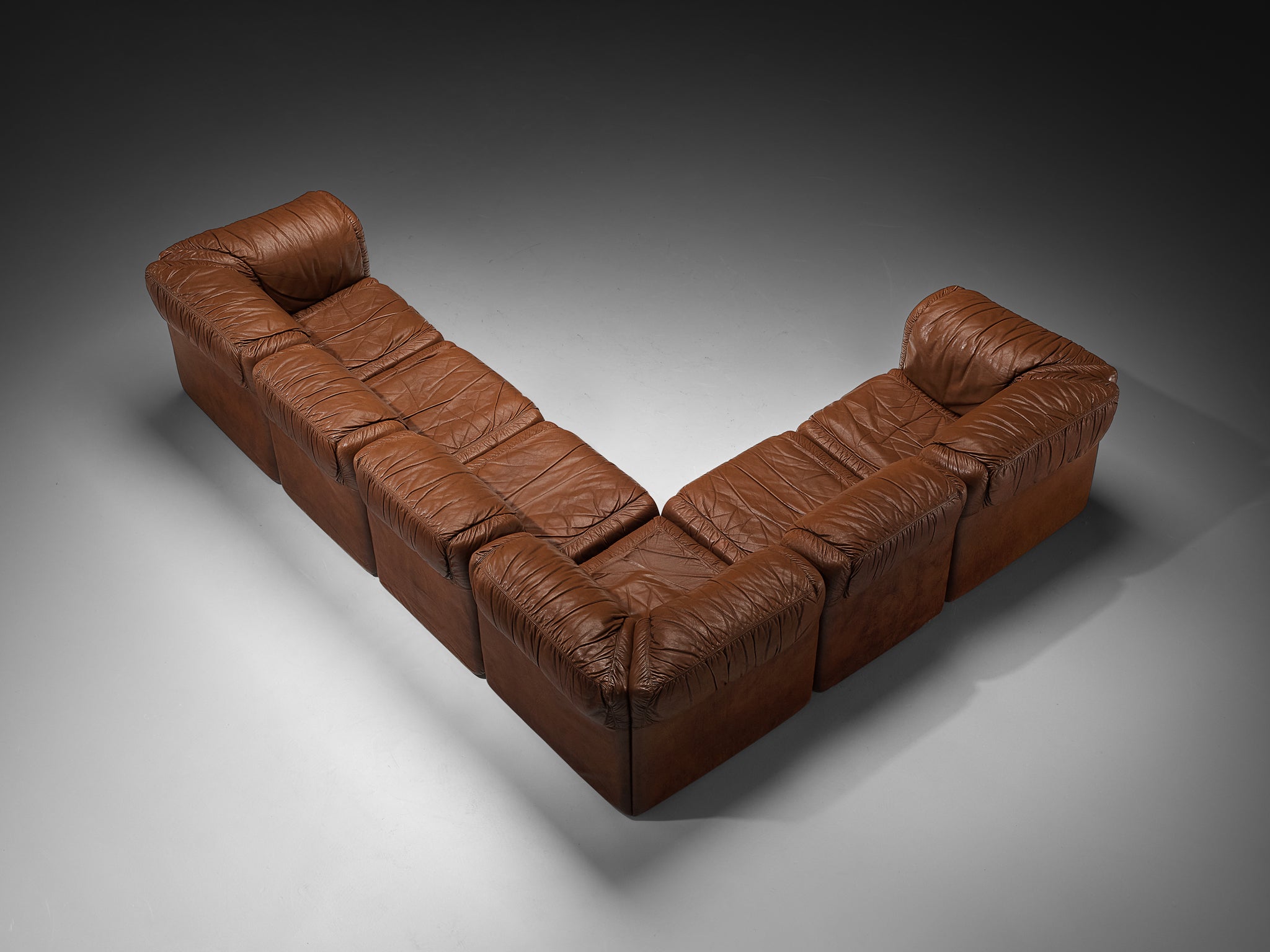 Seven Salotti Modular Sofa in Cognac Colored Leather Seating Morentz