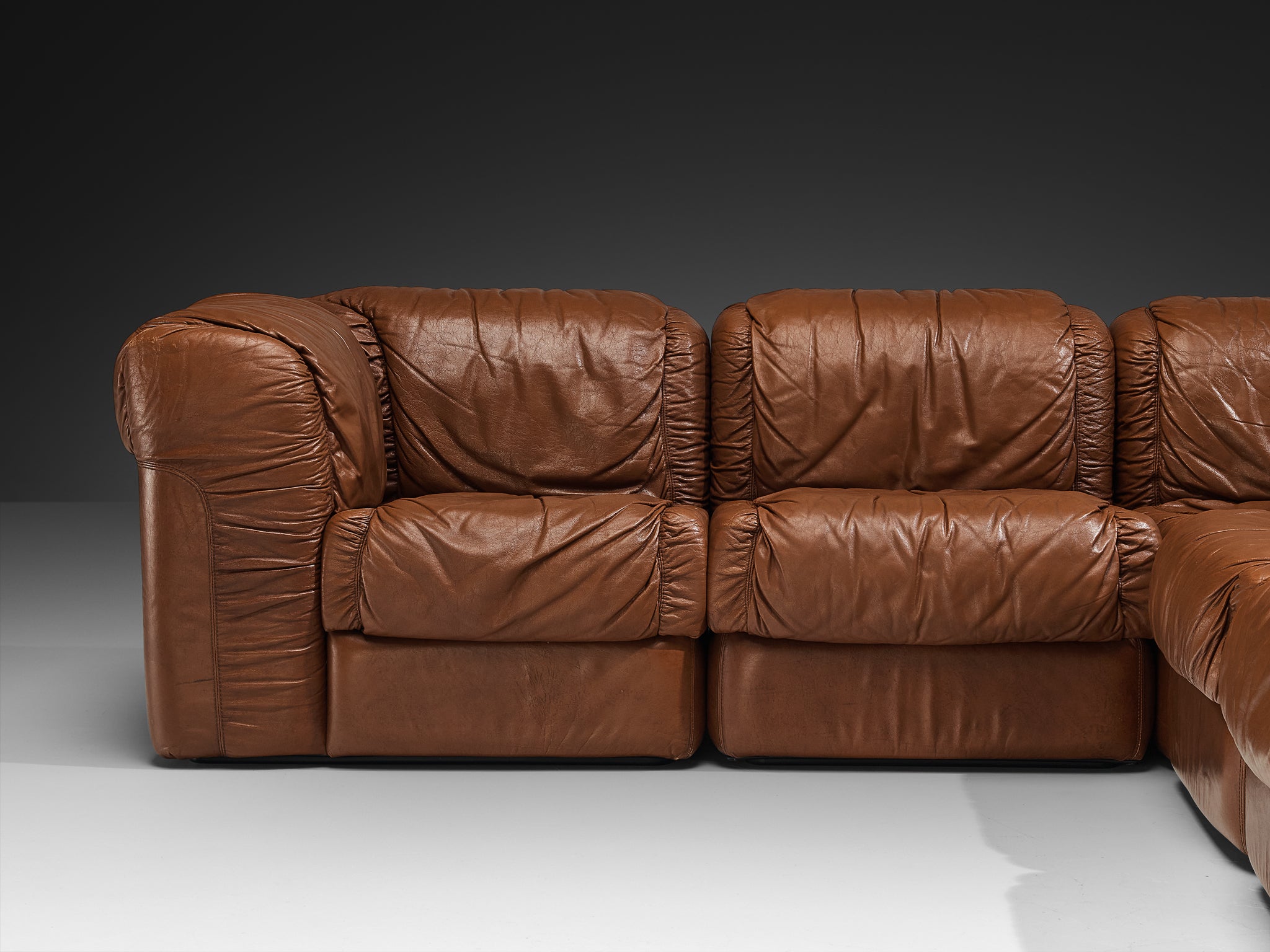 Seven Salotti Modular Sofa in Cognac Colored Leather Seating Morentz