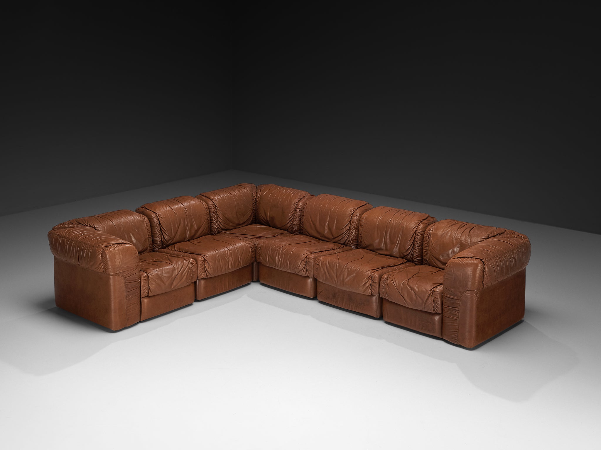 Seven Salotti Modular Sofa in Cognac Colored Leather Seating Morentz